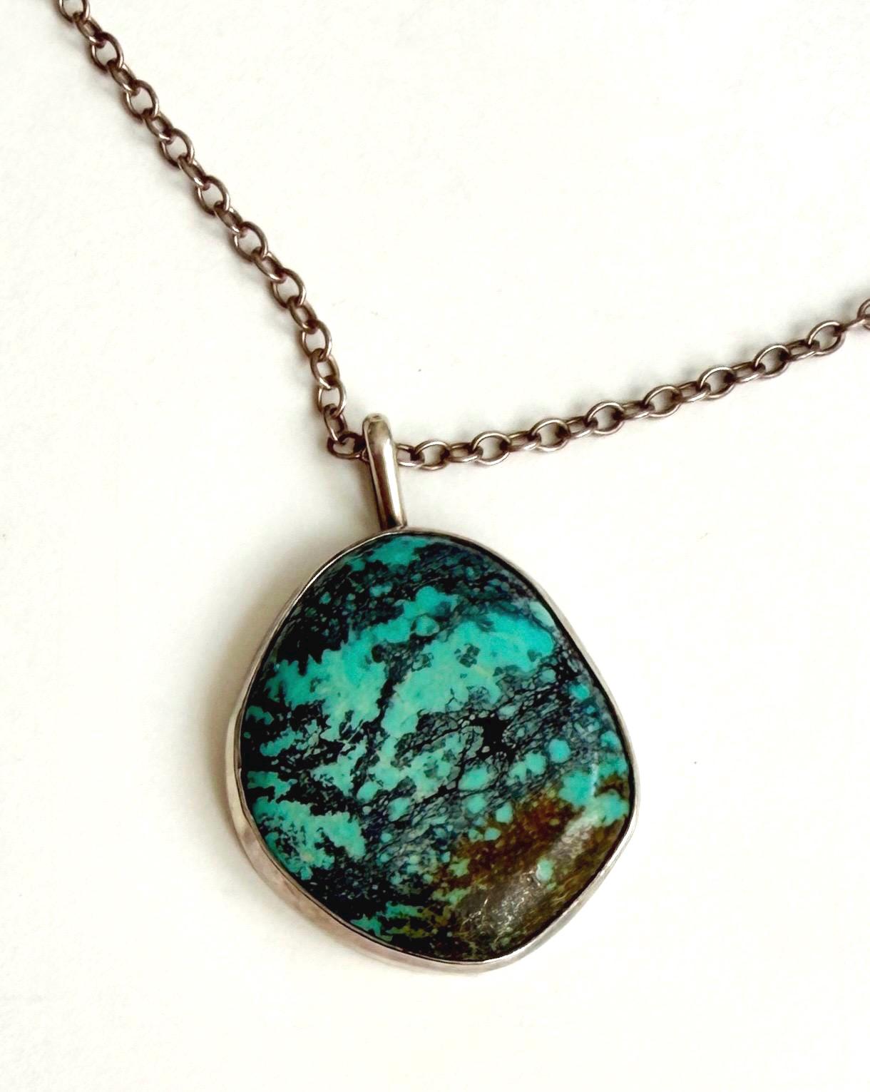 Vintage Sterling Silver Turquoise Necklace with Extender Chain
