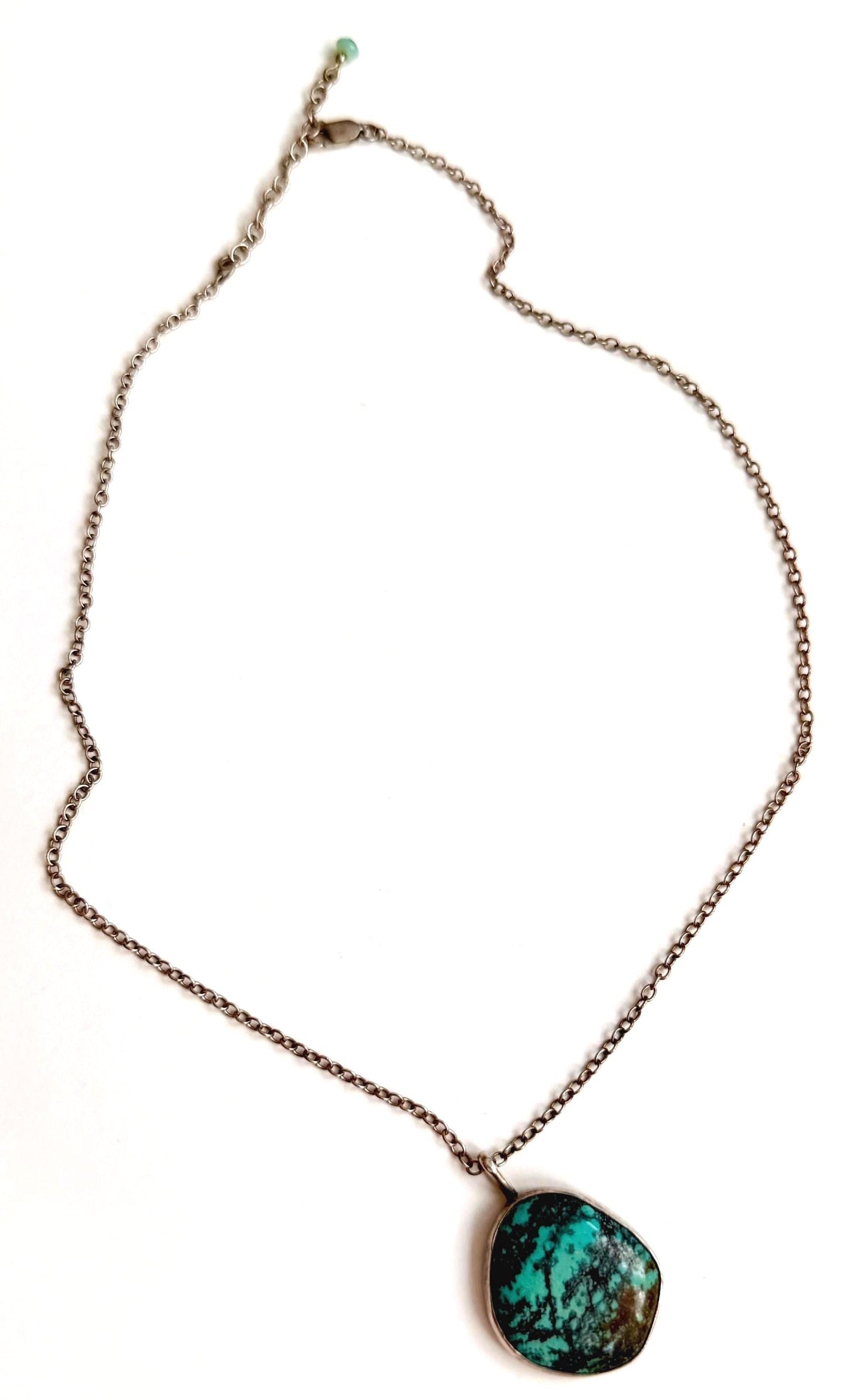 Vintage Sterling Silver Turquoise Necklace with Extender Chain