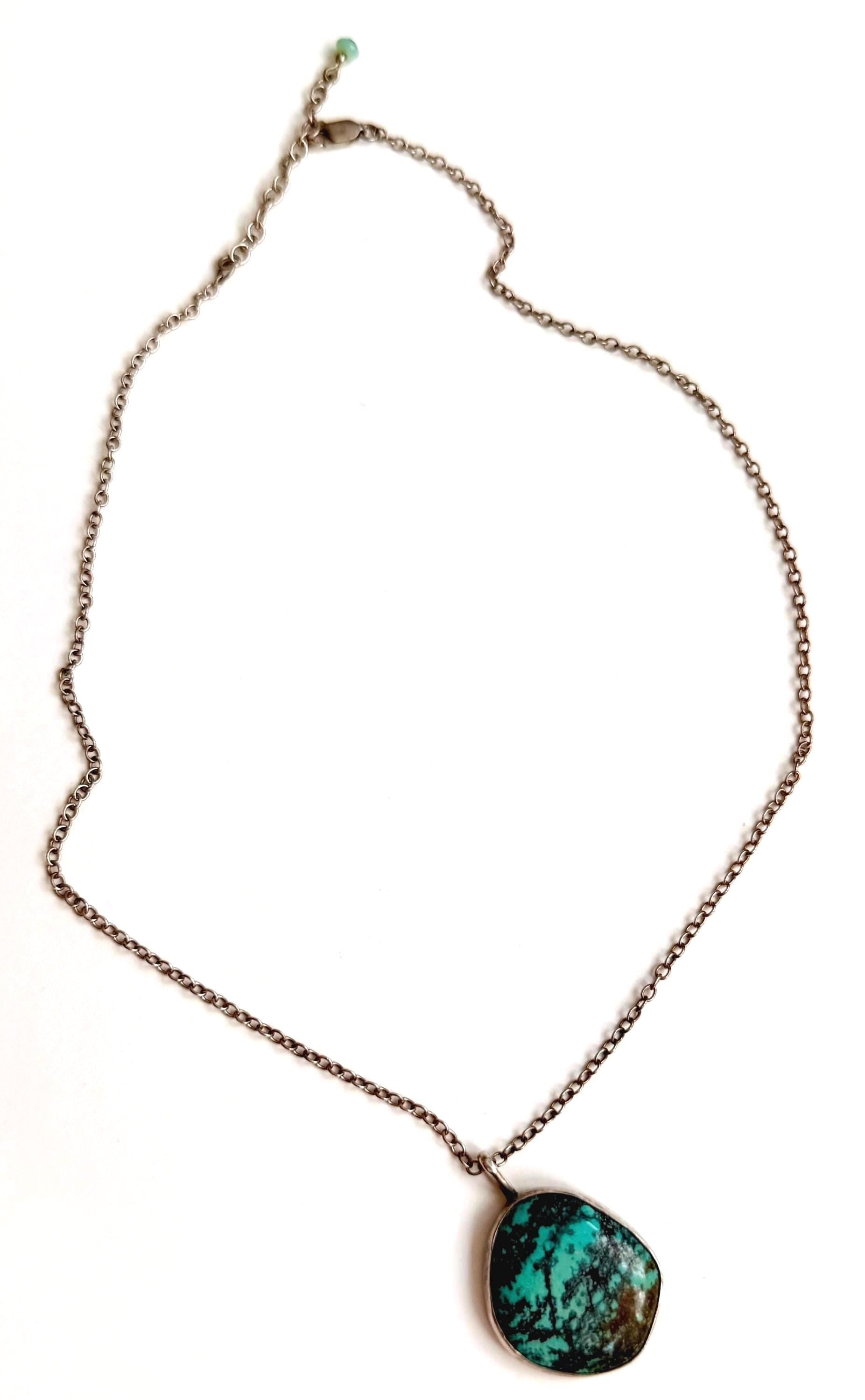 Vintage Sterling Silver Turquoise Necklace with Extender Chain