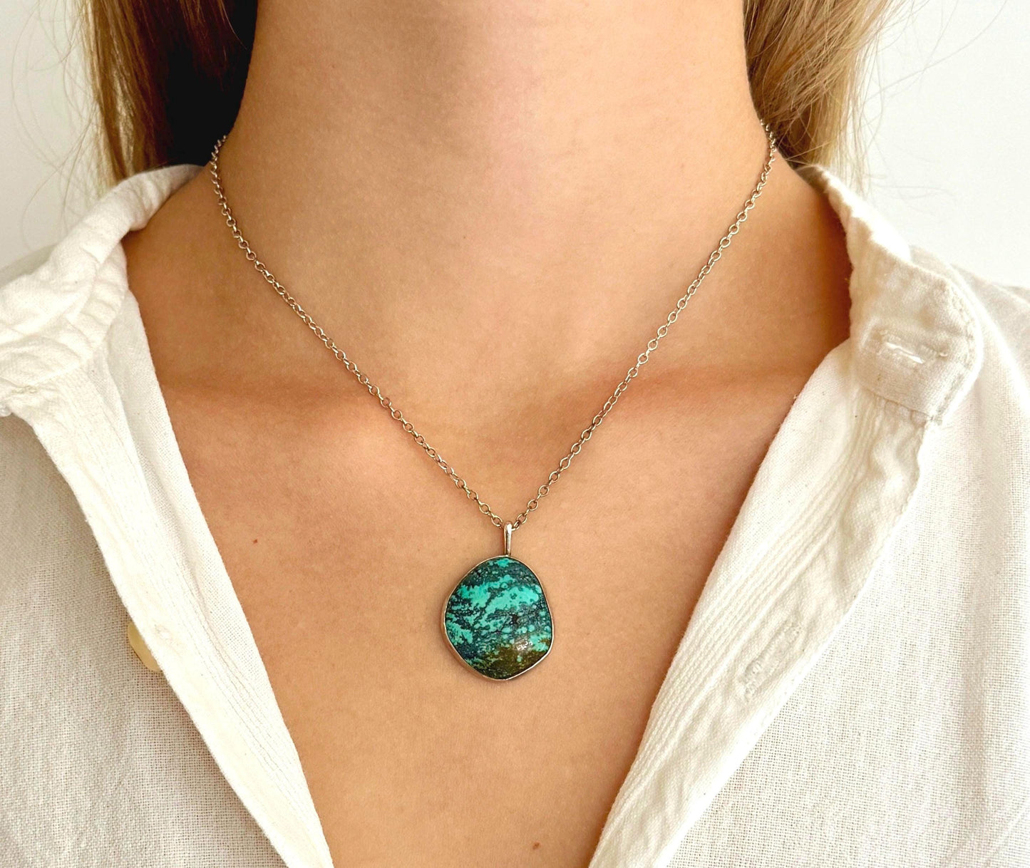 Vintage Sterling Silver Turquoise Necklace with Extender Chain