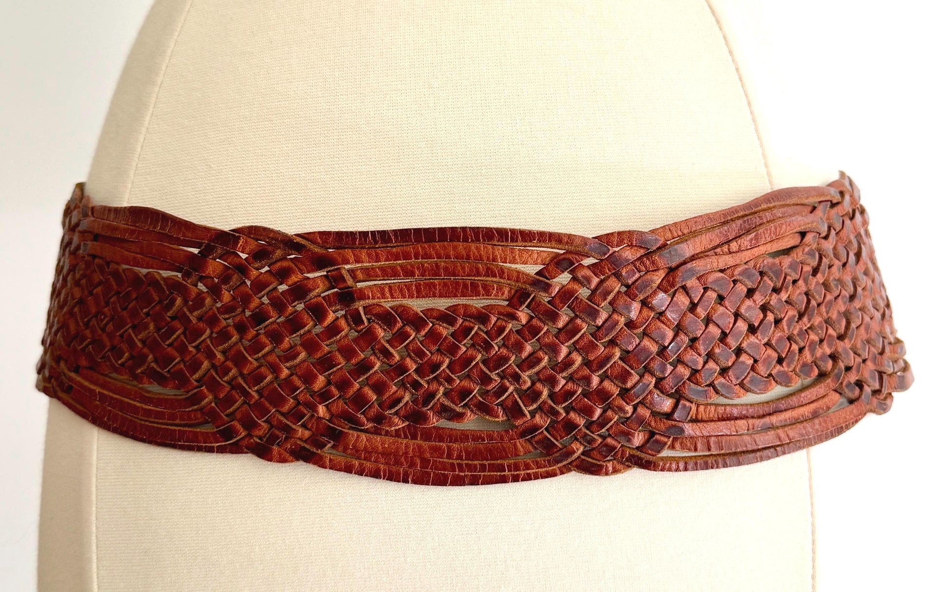 Vintage Moroccan Disc Belt Wide Woven Brown Leather Strap Boho Western