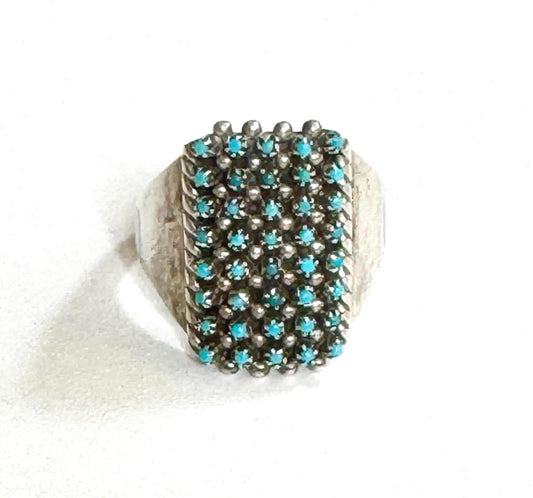Vintage Zuni Snake Eye Turquoise Ring Native American Sterling Silver 8.25