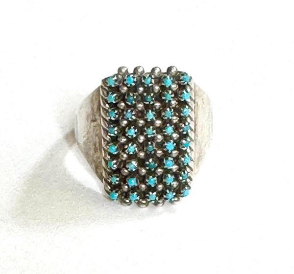 Vintage Zuni Snake Eye Turquoise Ring Native American Sterling Silver 8.25