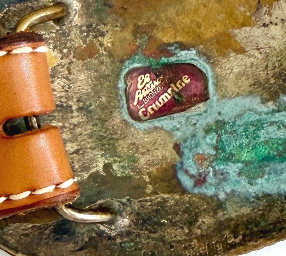 Vintage Western Crumrine Horse Buckle with Floral Tooled Leather Belt Strap