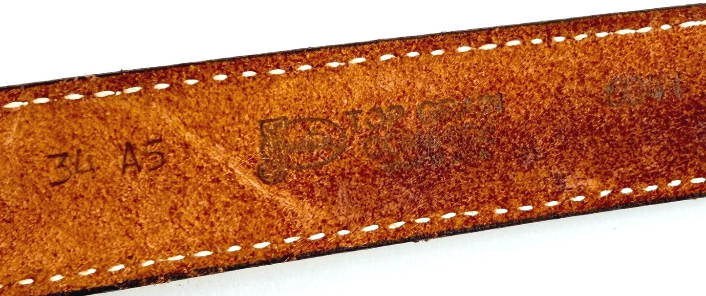 Vintage Western Crumrine Horse Buckle with Floral Tooled Leather Belt Strap