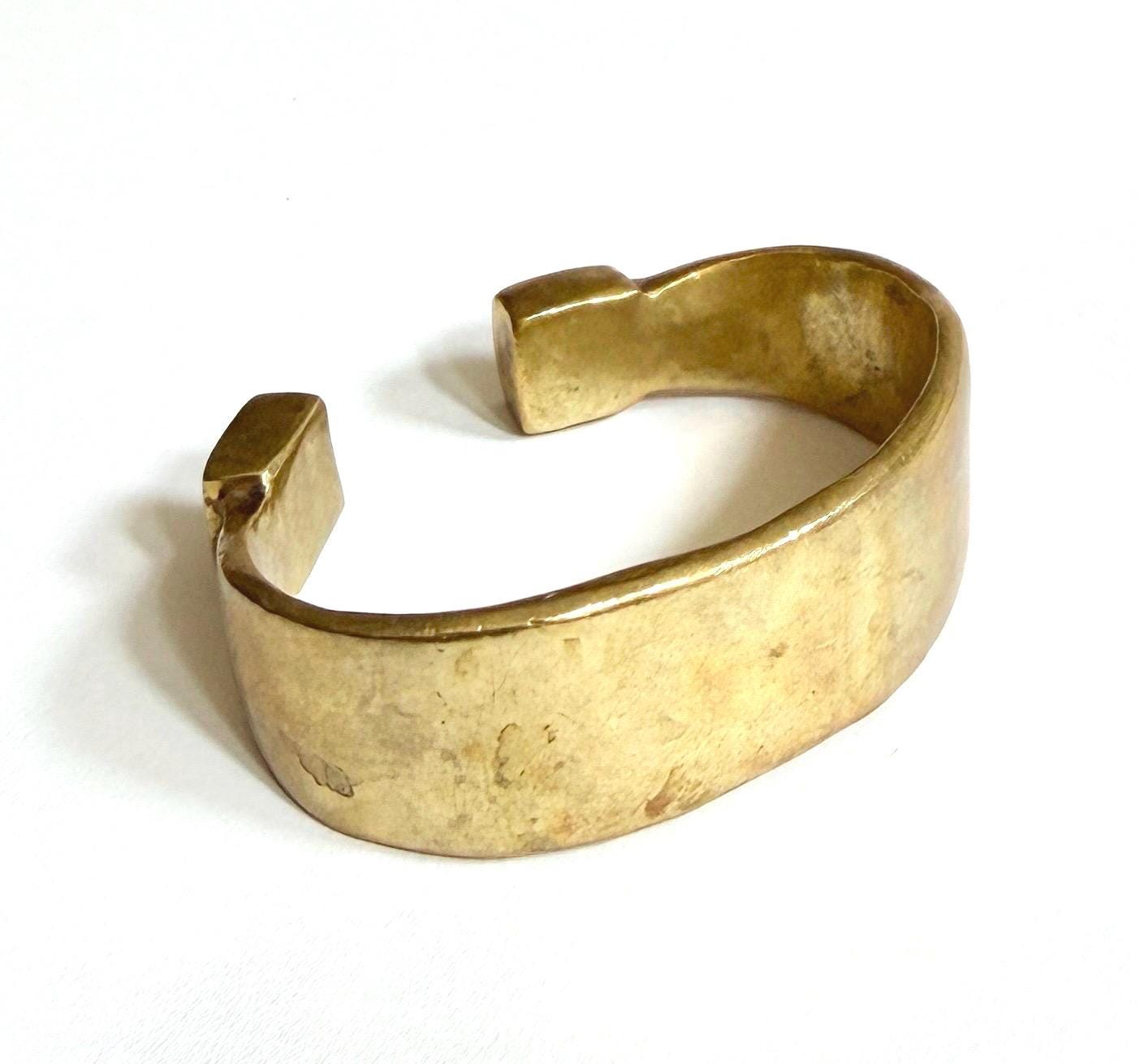 Hefty Forged Brass Cuff Bracelet Minimalist Modernist Style Heavy Solid Brass