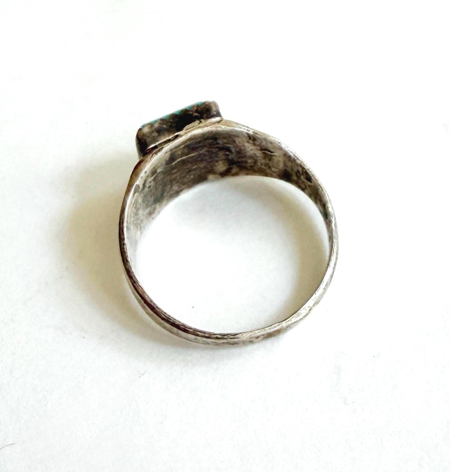 Vintage Navajo Turquoise Signet Ring Trading Post Era Sterling Silver Band