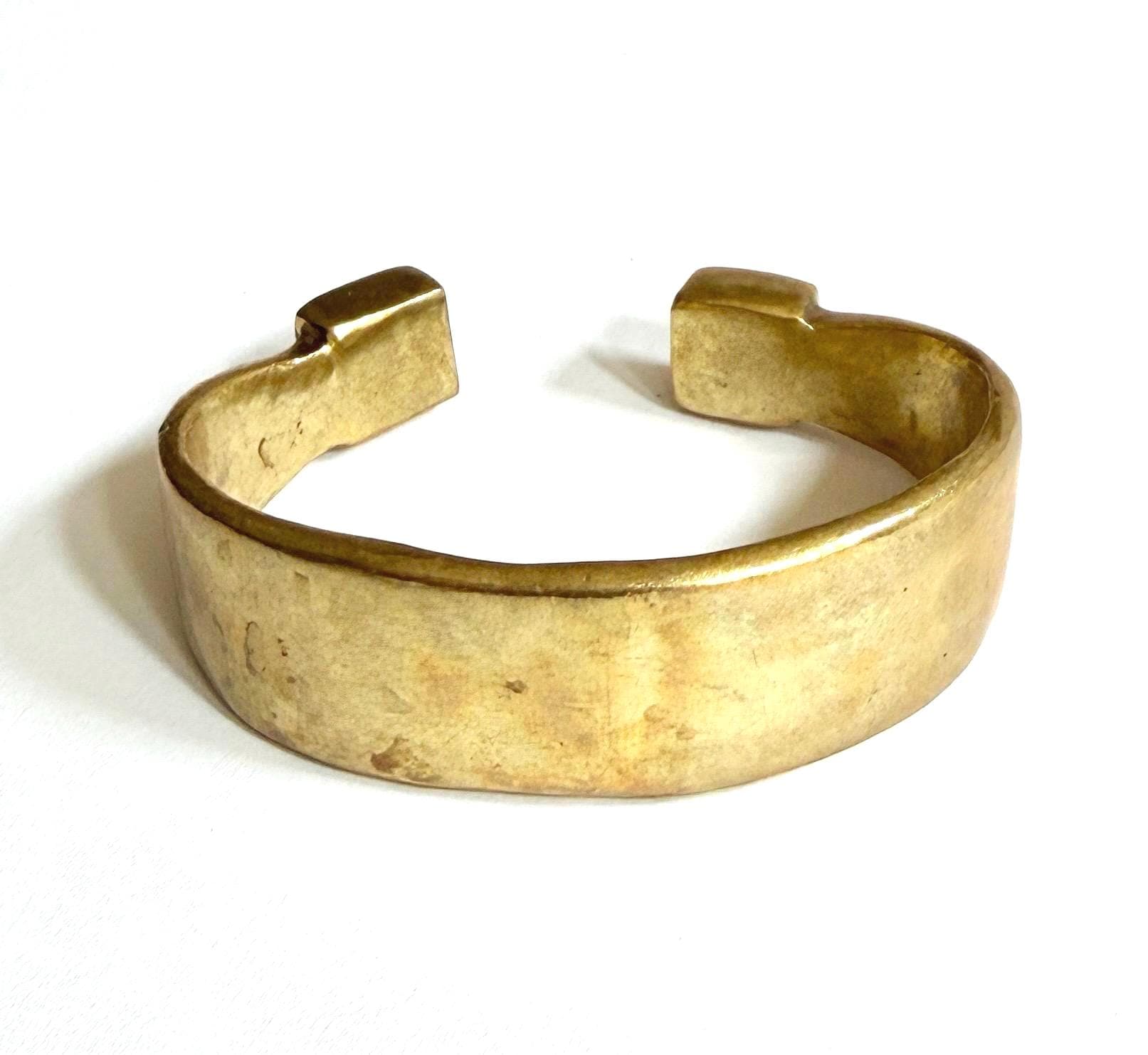 Hefty Forged Brass Cuff Bracelet Minimalist Modernist Style Heavy Solid Brass