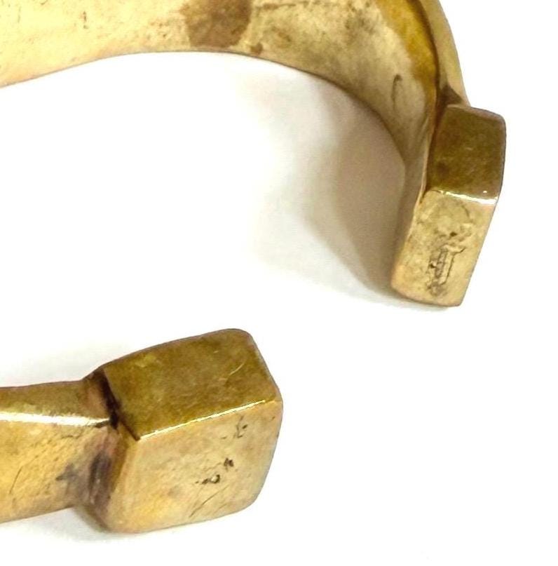 Hefty Forged Brass Cuff Bracelet Minimalist Modernist Style Heavy Solid Brass
