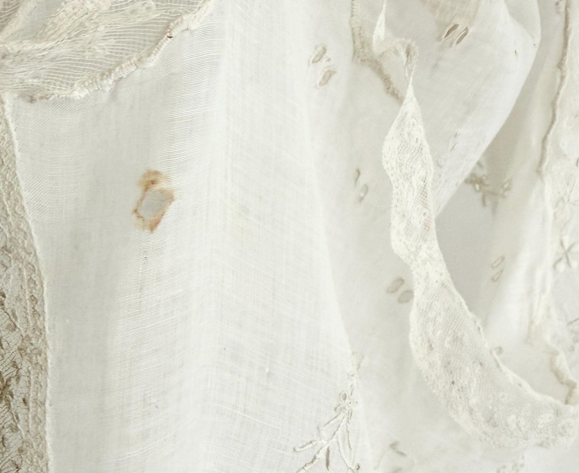 French Antique Chemise Embroidered White Cotton Chemisette Historical Edwardian Victorian Undergarments