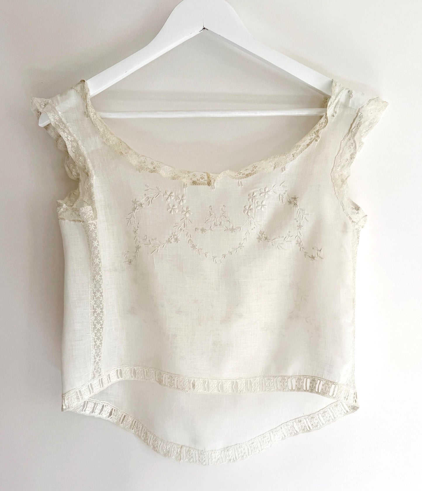 French Antique Chemise Embroidered White Cotton Chemisette Historical Edwardian Victorian Undergarments
