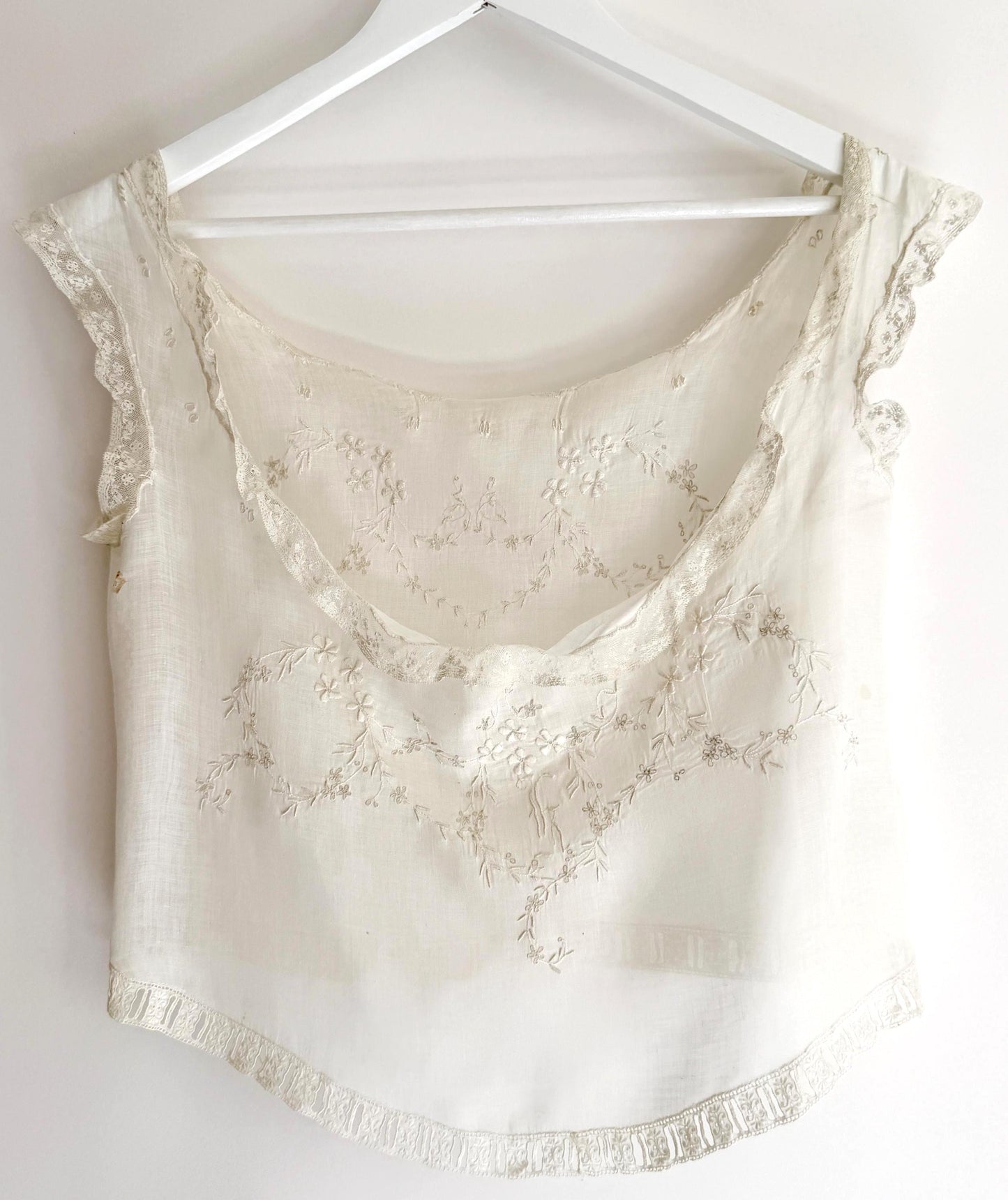 French Antique Chemise Embroidered White Cotton Chemisette Historical Edwardian Victorian Undergarments