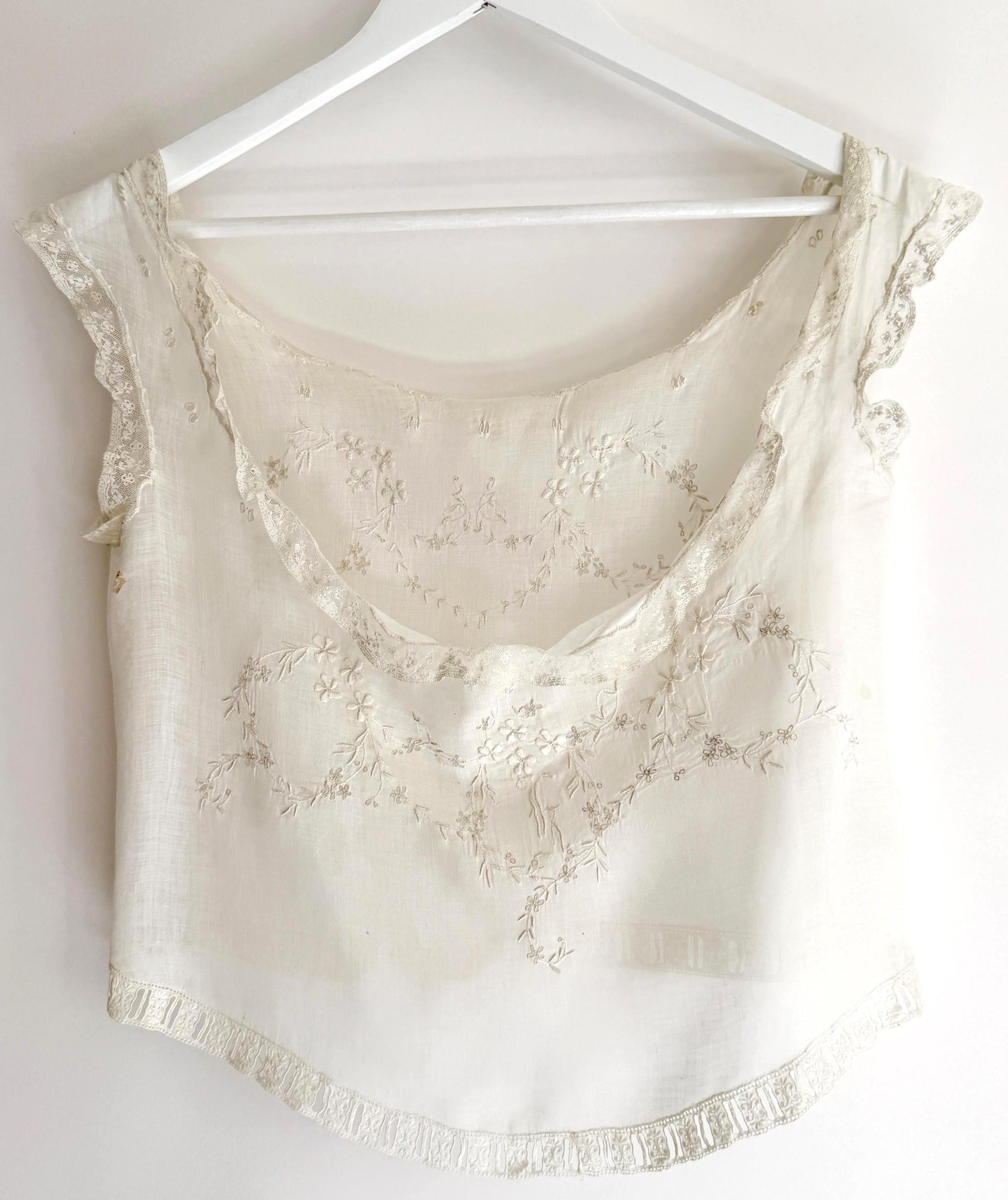 French Antique Chemise Embroidered White Cotton Chemisette Historical Edwardian Victorian Undergarments