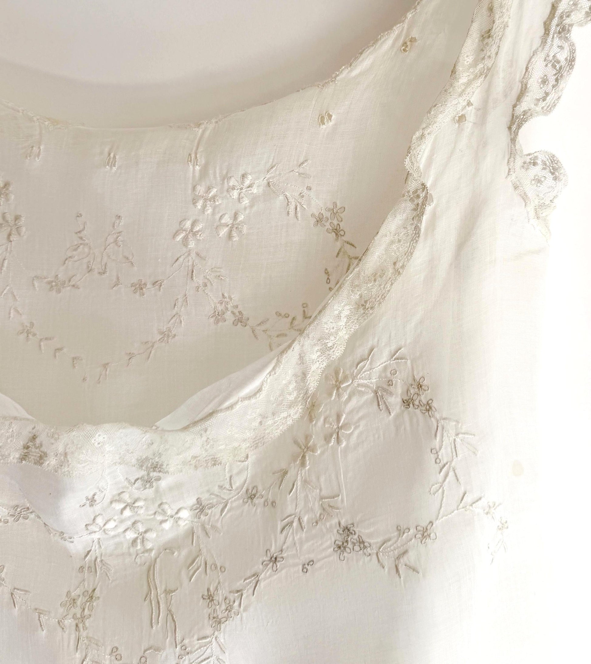 French Antique Chemise Embroidered White Cotton Chemisette Historical Edwardian Victorian Undergarments