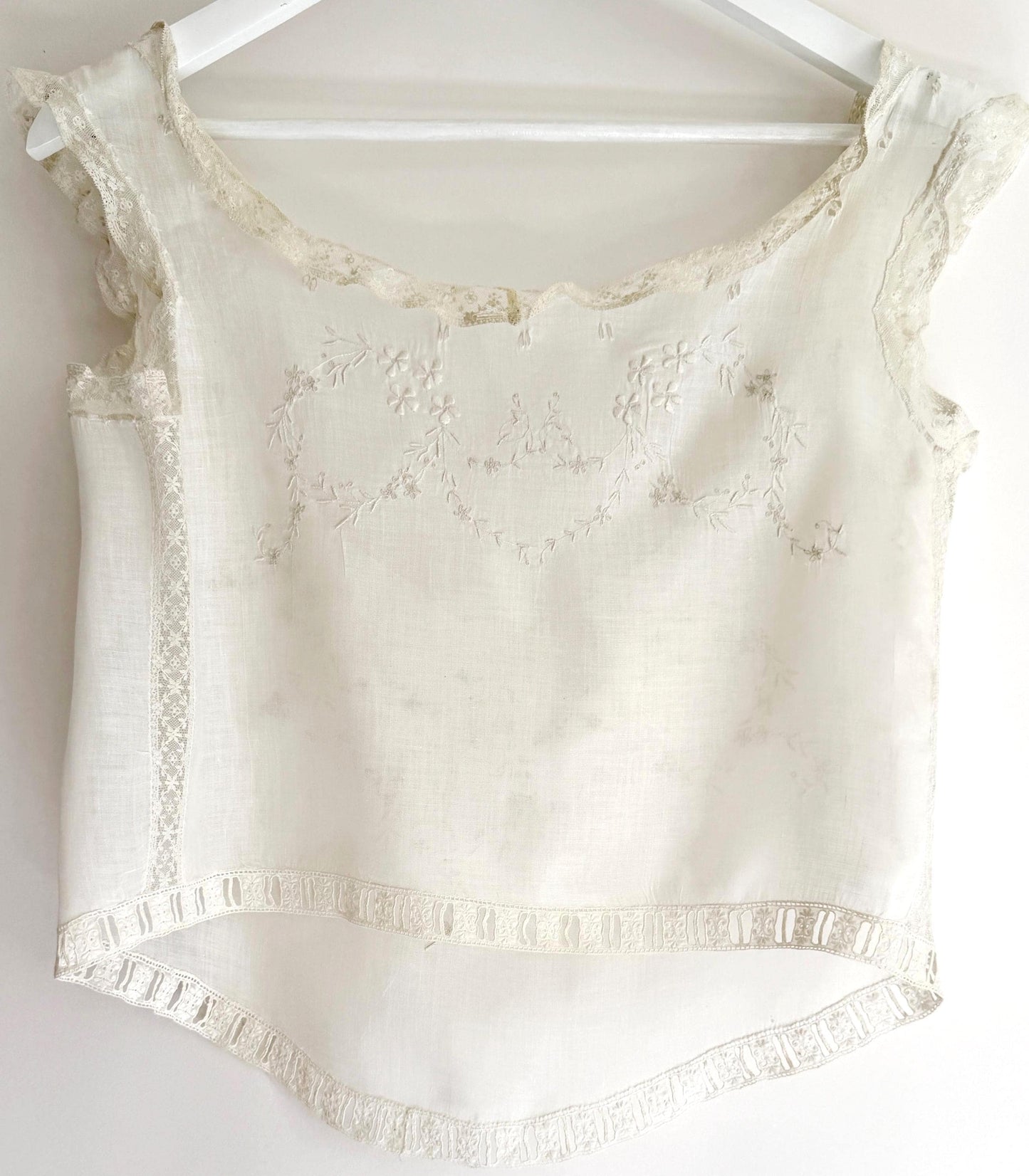 French Antique Chemise Embroidered White Cotton Chemisette Historical Edwardian Victorian Undergarments