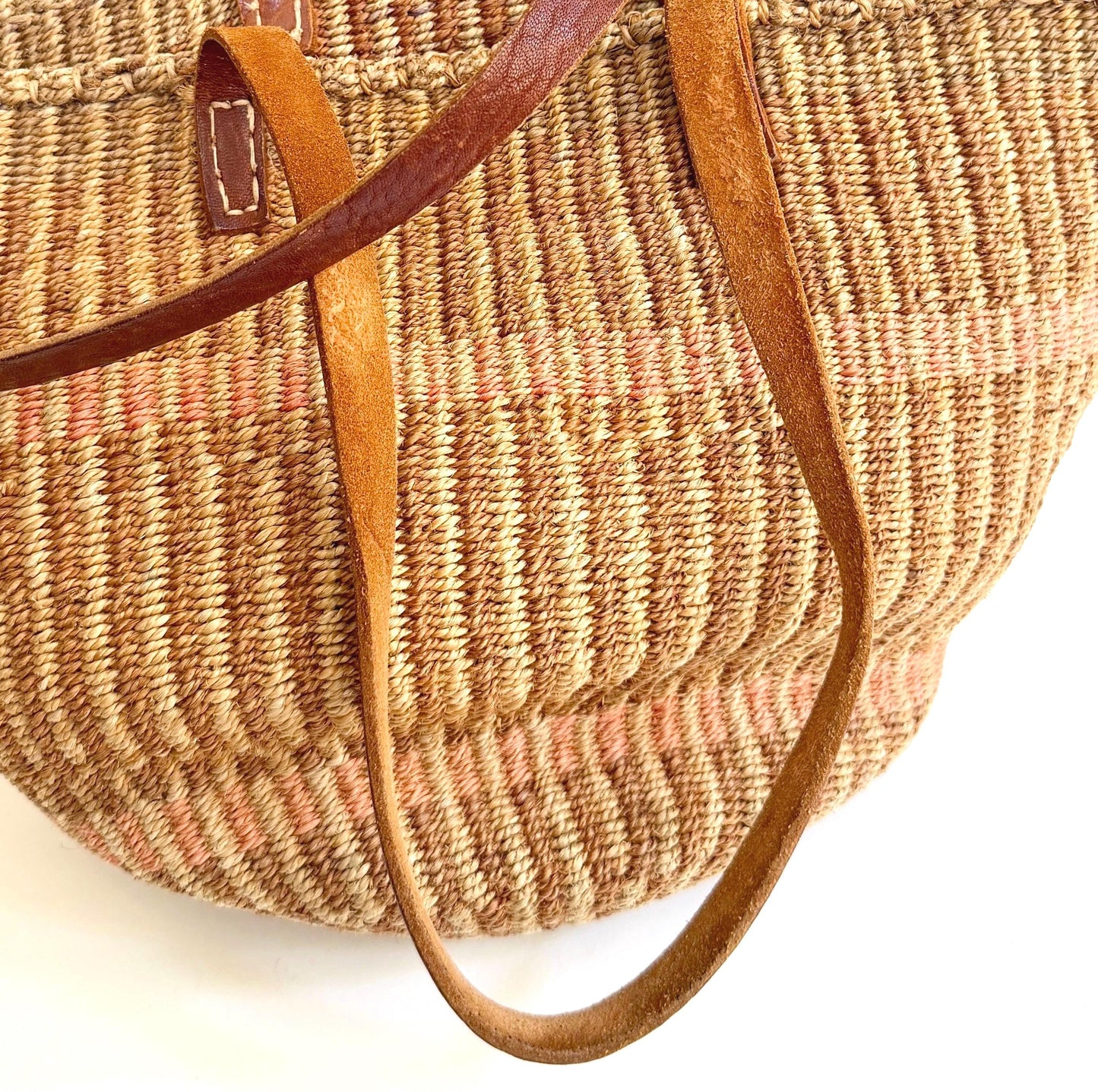 Vintage Woven Sisal Bag Neutral Market Tote Leather Straps