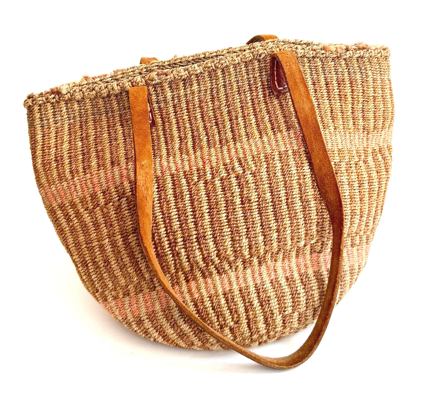 Vintage Woven Sisal Bag Neutral Market Tote Leather Straps