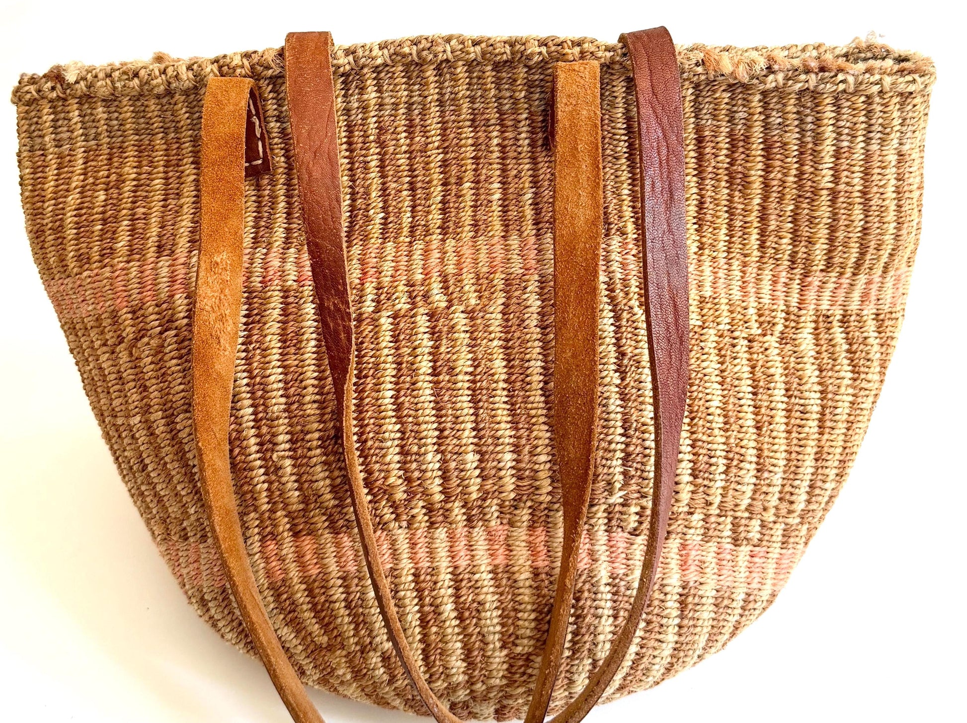 Vintage Woven Sisal Bag Neutral Market Tote Leather Straps
