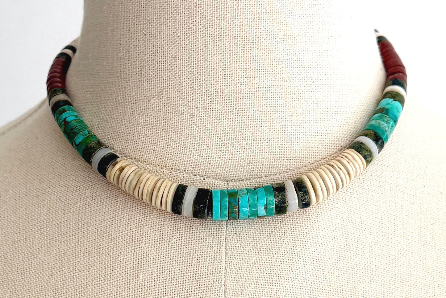 Vintage Native American Turquoise Choker Necklace Beaded Santo Domingo Heishi