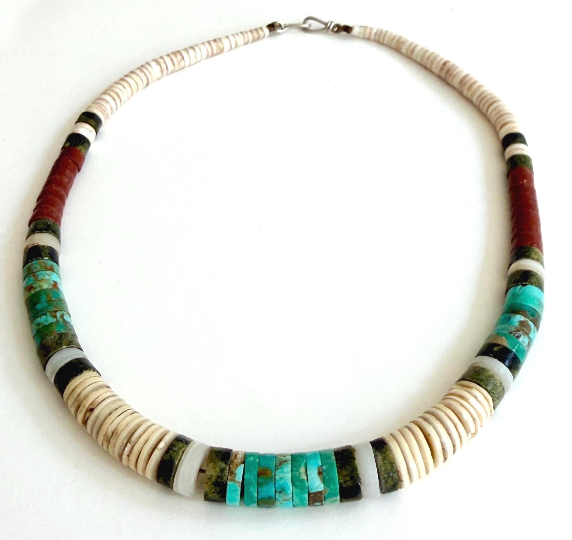 Vintage Native American Turquoise Choker Necklace Beaded Santo Domingo Heishi