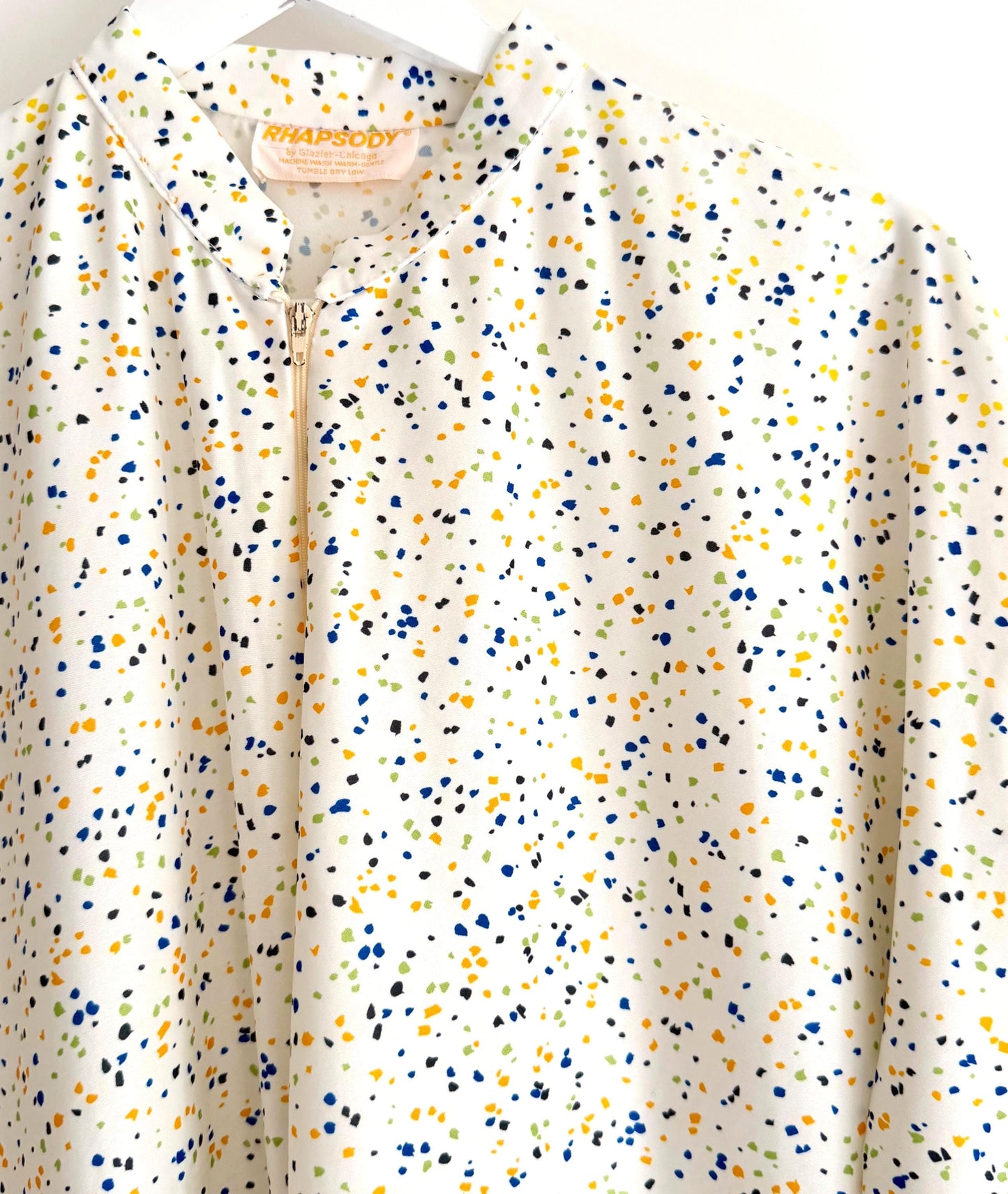 Vintage 70s Caftan Cover Up Speckled Print White Nylon