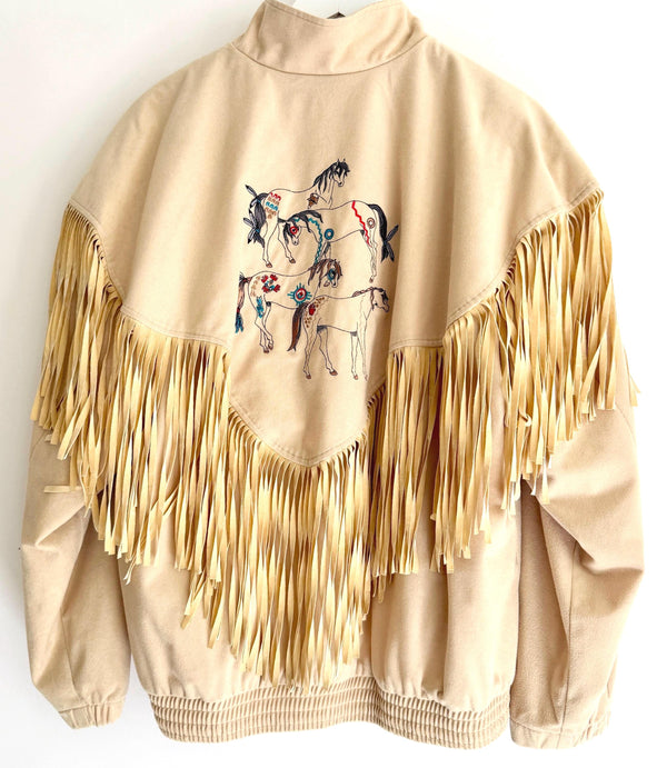 Vintage 80s Western Fringe Jacket Embroidered Horses