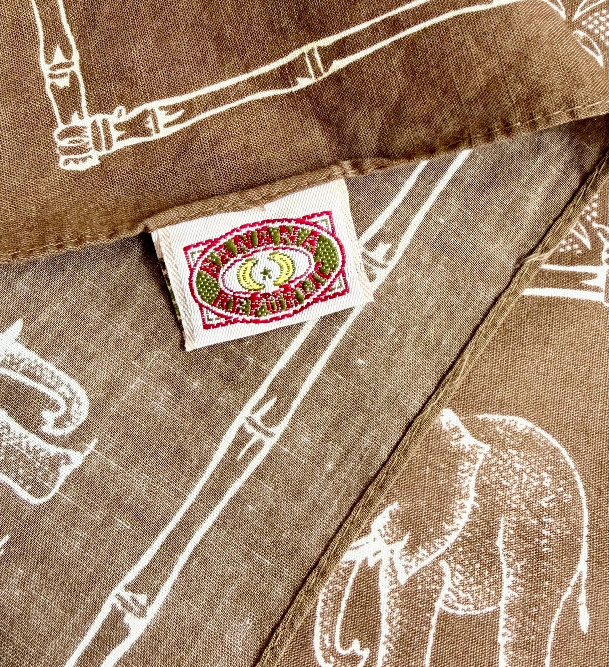 Rare Vintage 80s Banana Republic Travel & Safari Bandana Olive Khaki Elephant Print Cotton