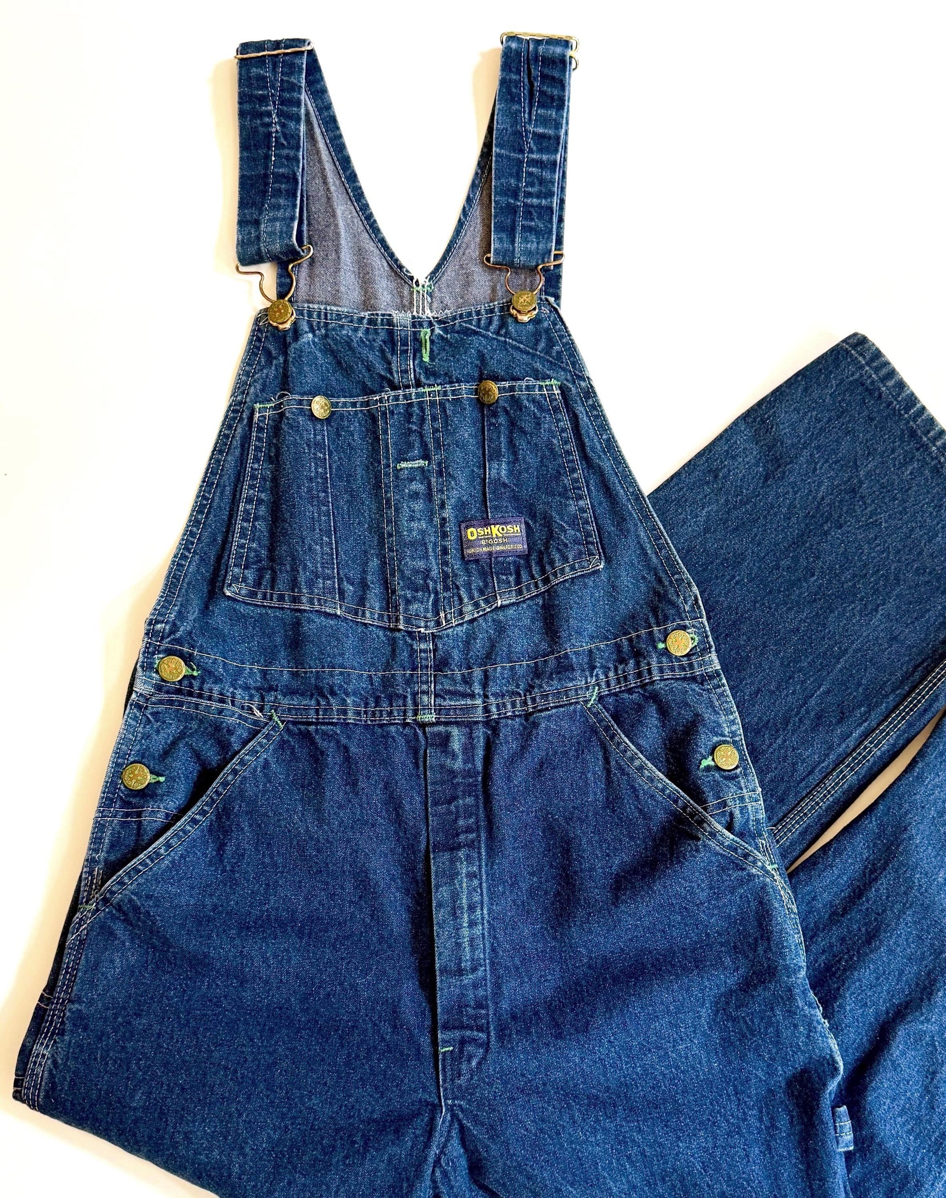Vintage Oshkosh Denim Overalls Faded Railroad Striped Cut Off Shorts Workwear
