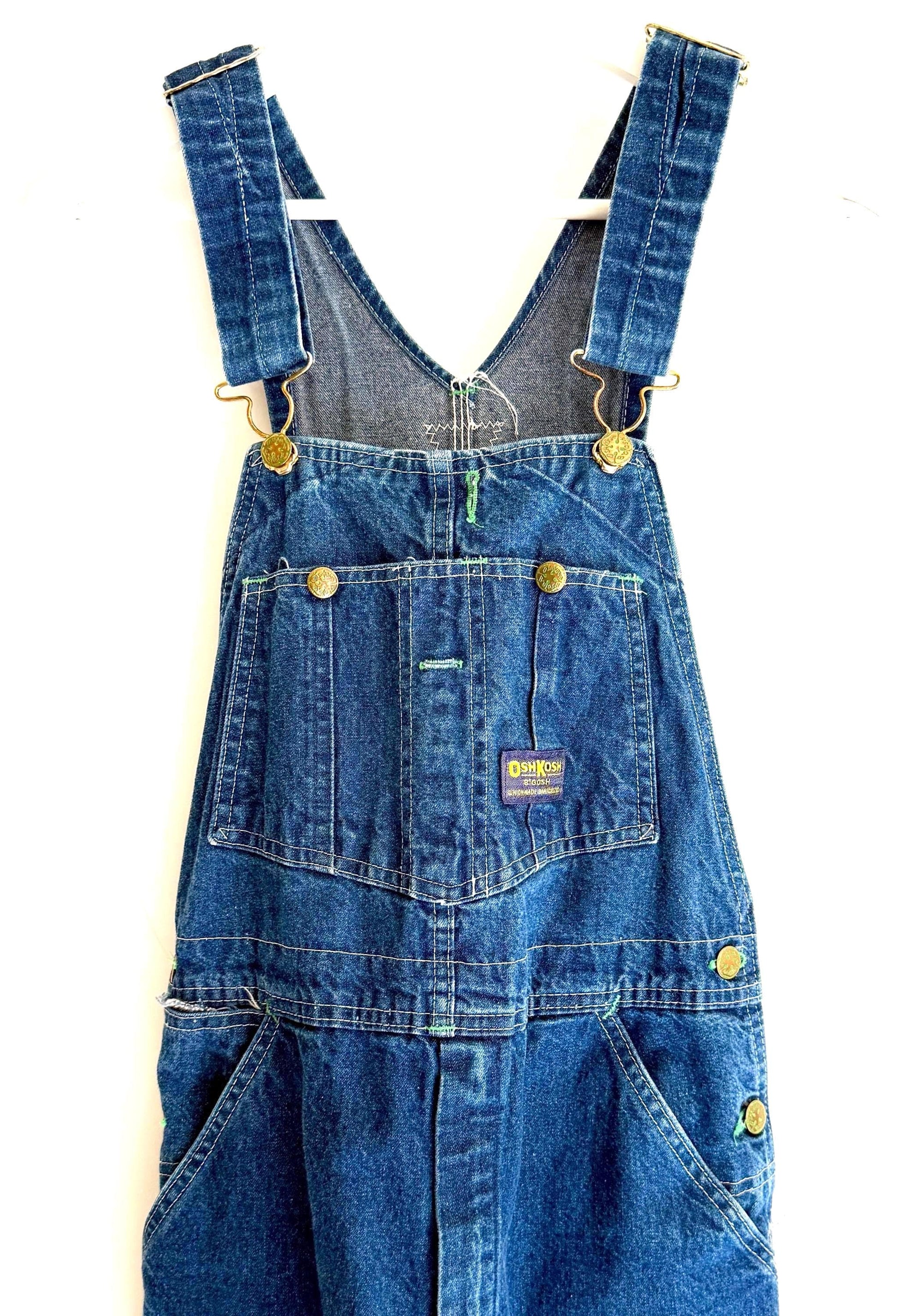 Vintage Oshkosh Denim Overalls Faded Railroad Striped Cut Off Shorts Workwear