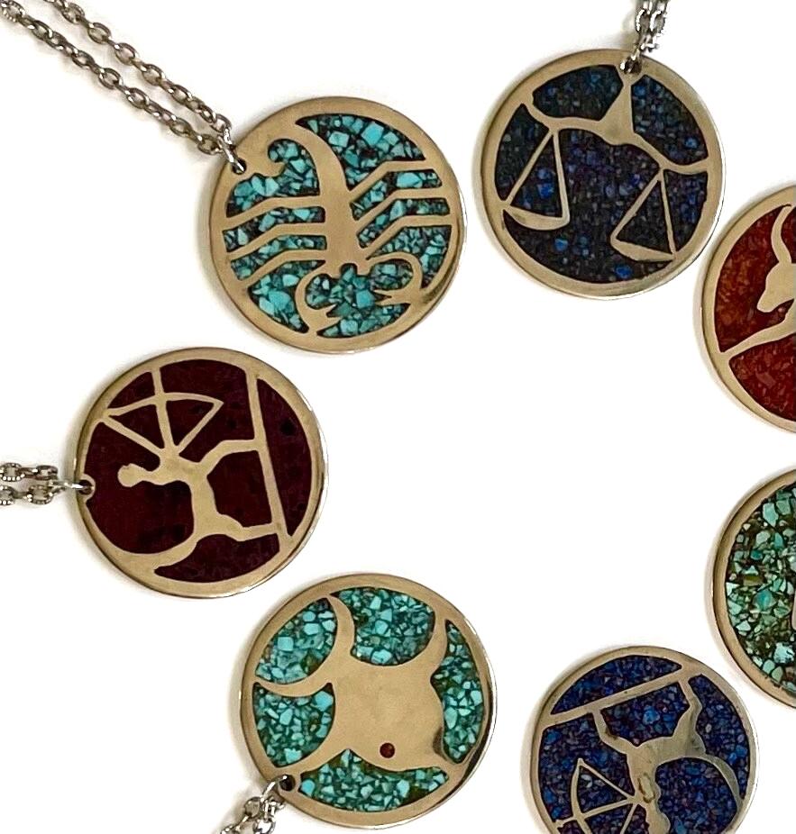 Vintage 70s Zodiac Necklace Handmade Astrological Symbol Medallion