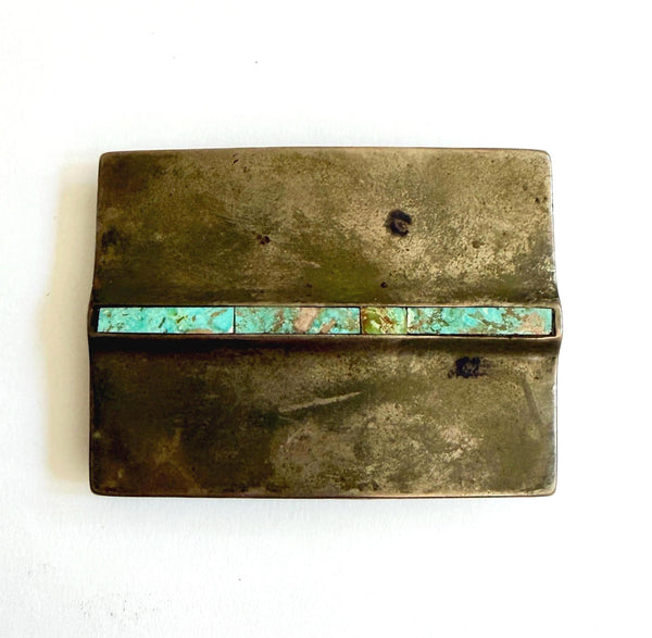Vintage Brass Turquoise Buckle Western Southwestern Native American