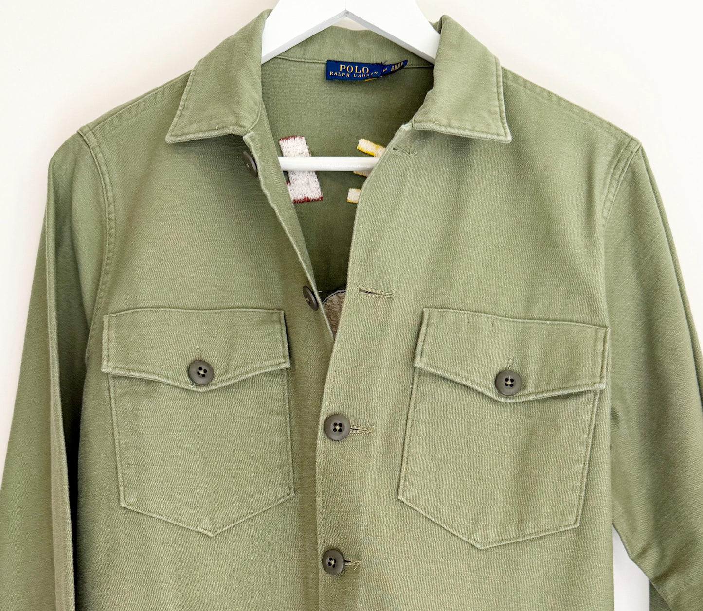 Peace Love Polo Embroidered Over Shirt Army Green