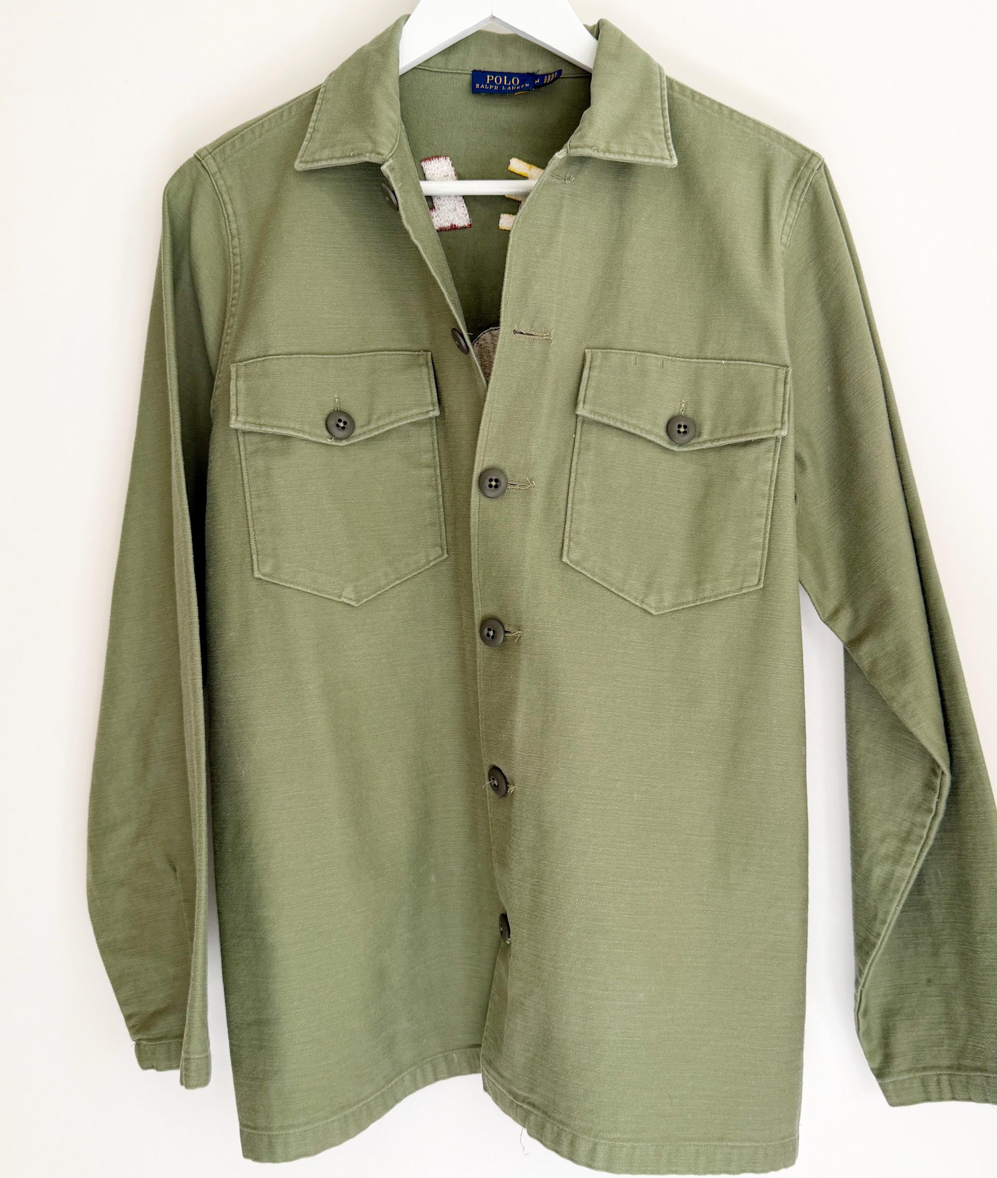 Peace Love Polo Embroidered Over Shirt Army Green