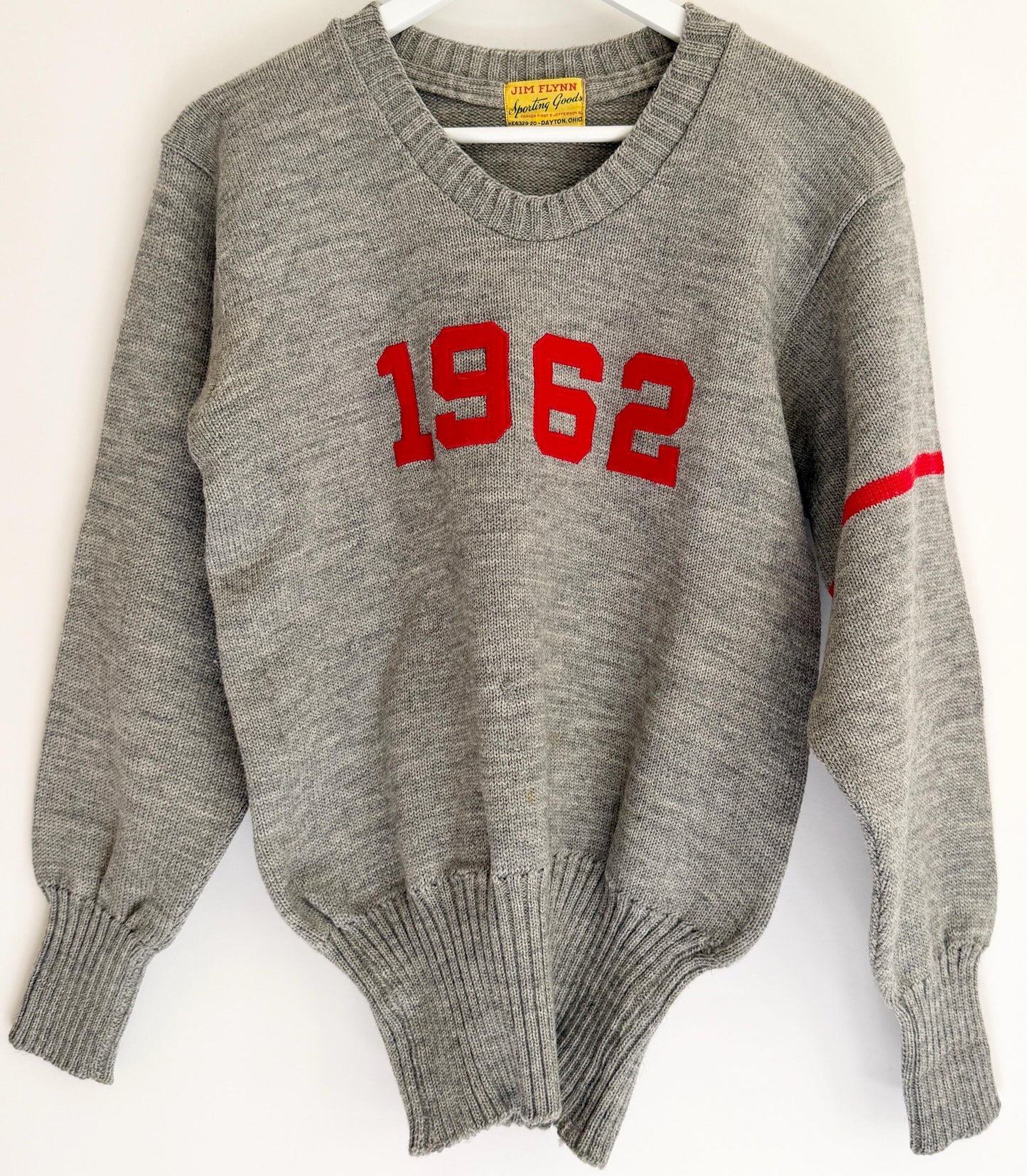 Vintage 60s Gray Wool Varsity Sweater 1962 Jim Flynn Sporting Goods