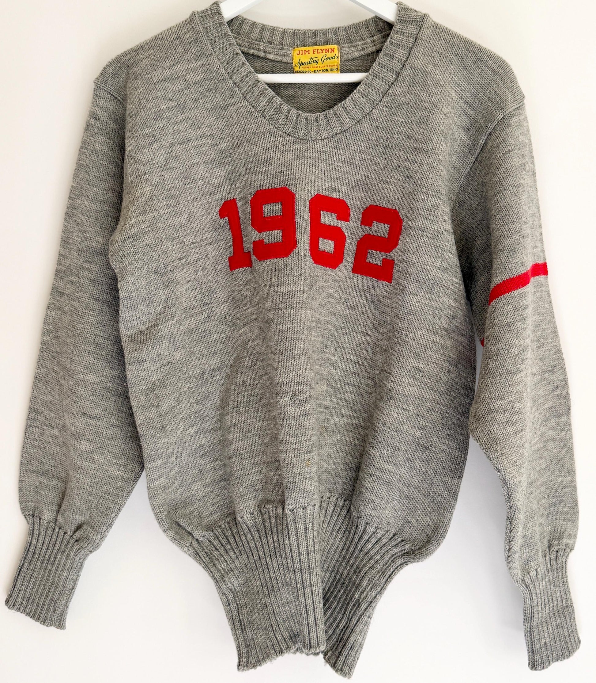 Vintage 60s Gray Wool Varsity Sweater 1962 Jim Flynn Sporting Goods