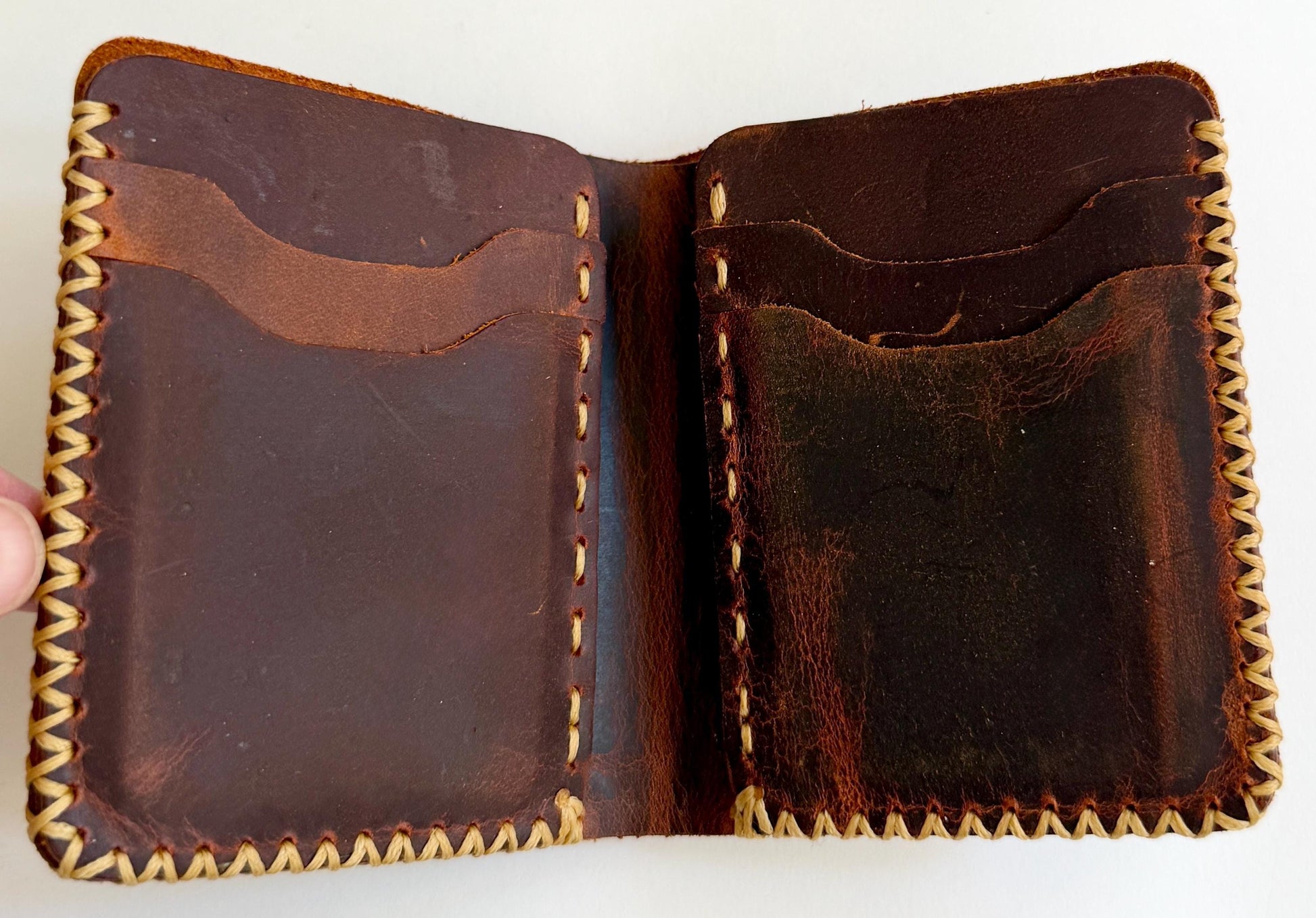 Vintage Handmade Men's Wallet Oiled Dark Brown Cowhide Leather
