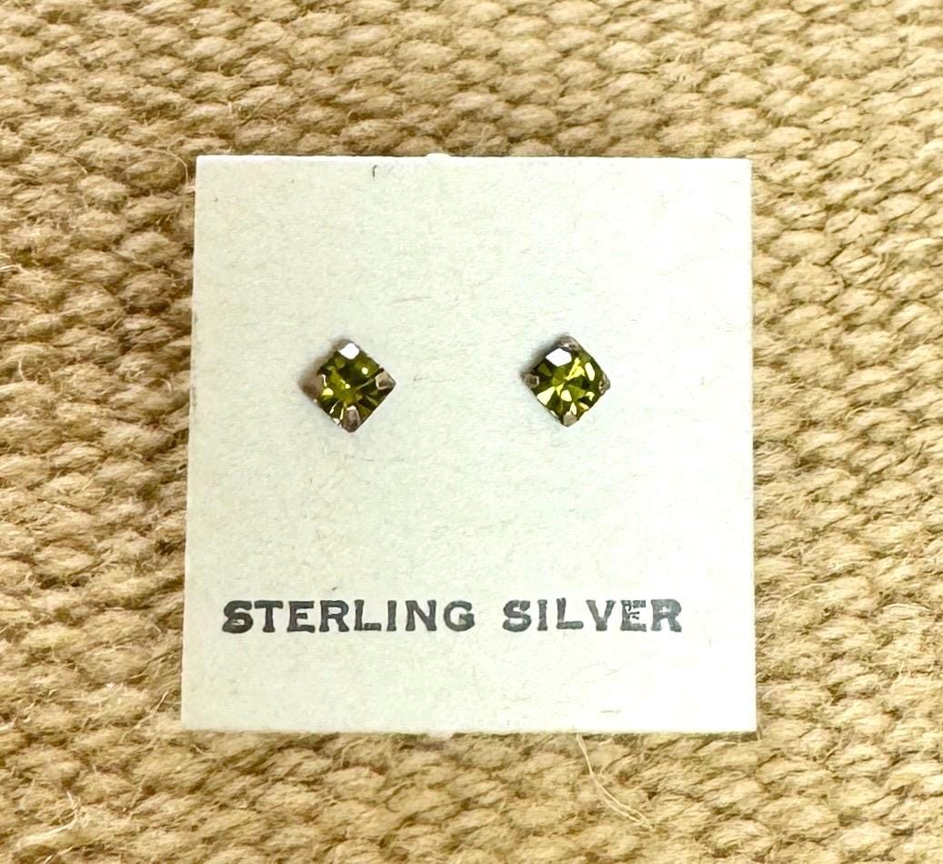 Tiny Vintage Sterling Silver Stud Earrings Turquoise Pink Citrine Amber