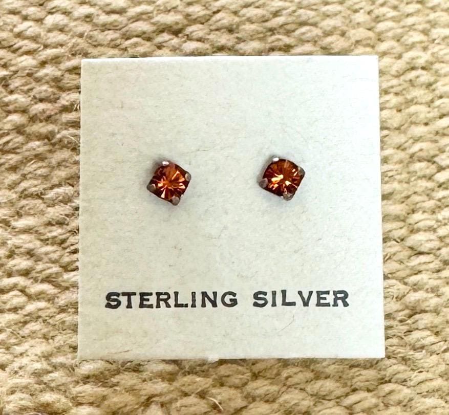 Tiny Vintage Sterling Silver Stud Earrings Turquoise Pink Citrine Amber