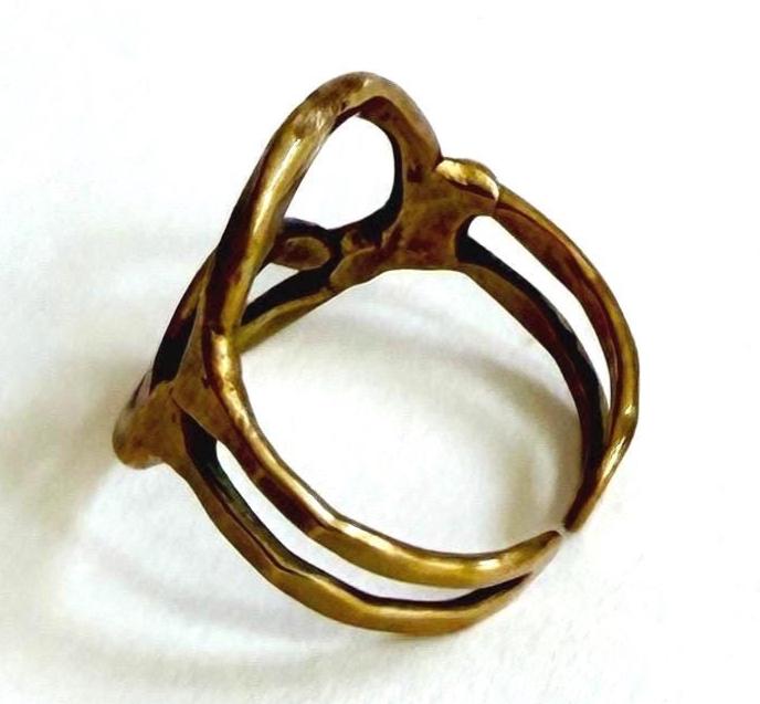 Vintage Peace Sign Ring Solid Brass Size 8
