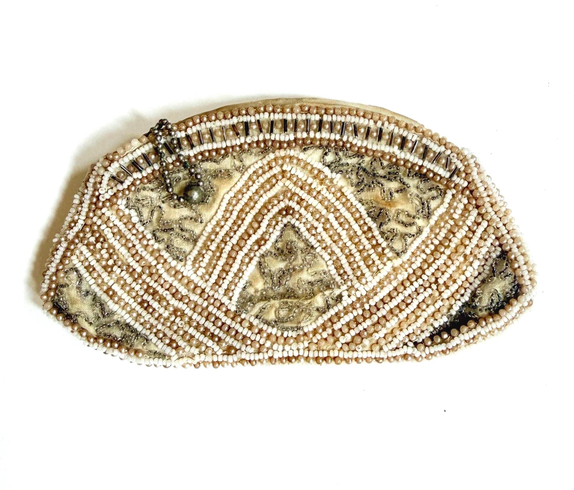 Antique Beaded Purse Faux Pearl Ivory Clear Beads