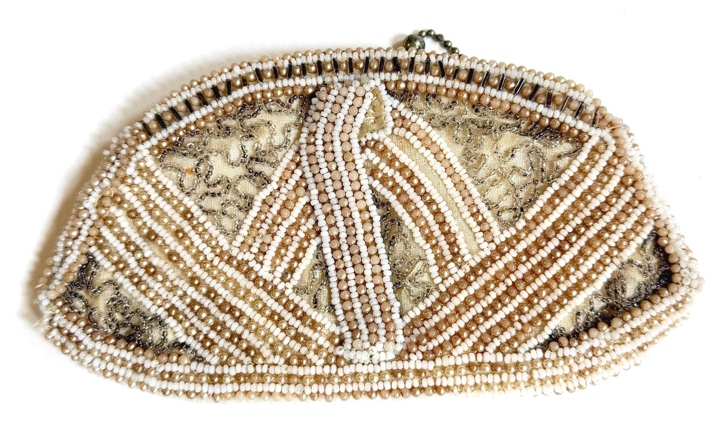 Antique Beaded Purse Faux Pearl Ivory Clear Beads
