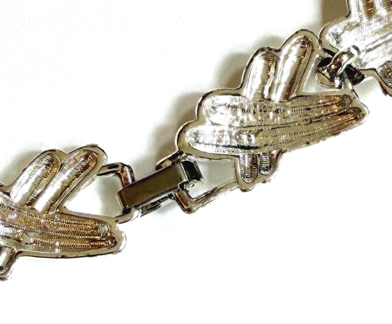 Vintage Silver X Choker Necklace 80s 90s Textured Ribbed Link Chain