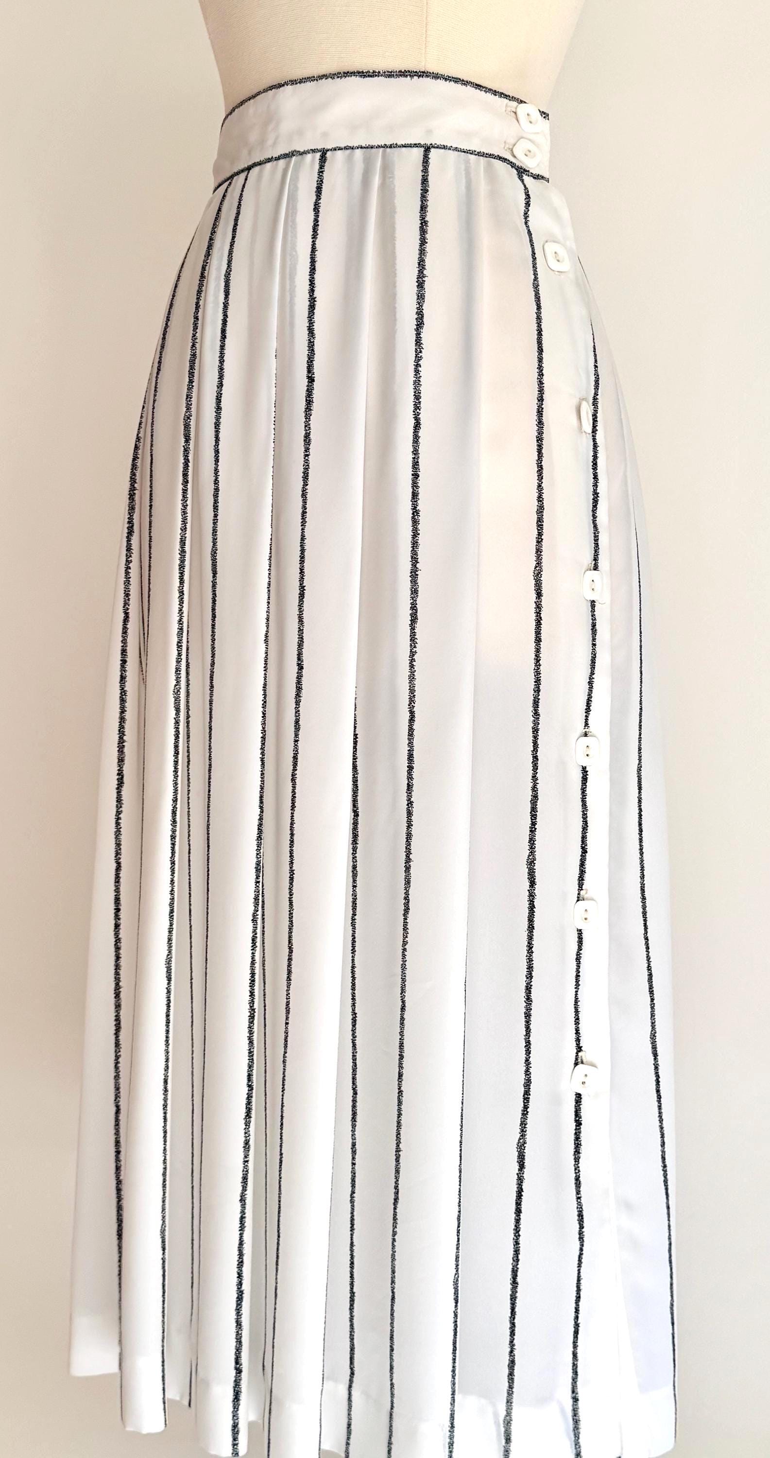 Vintage White Striped Midi Skirt Minimalist Style Made in USA