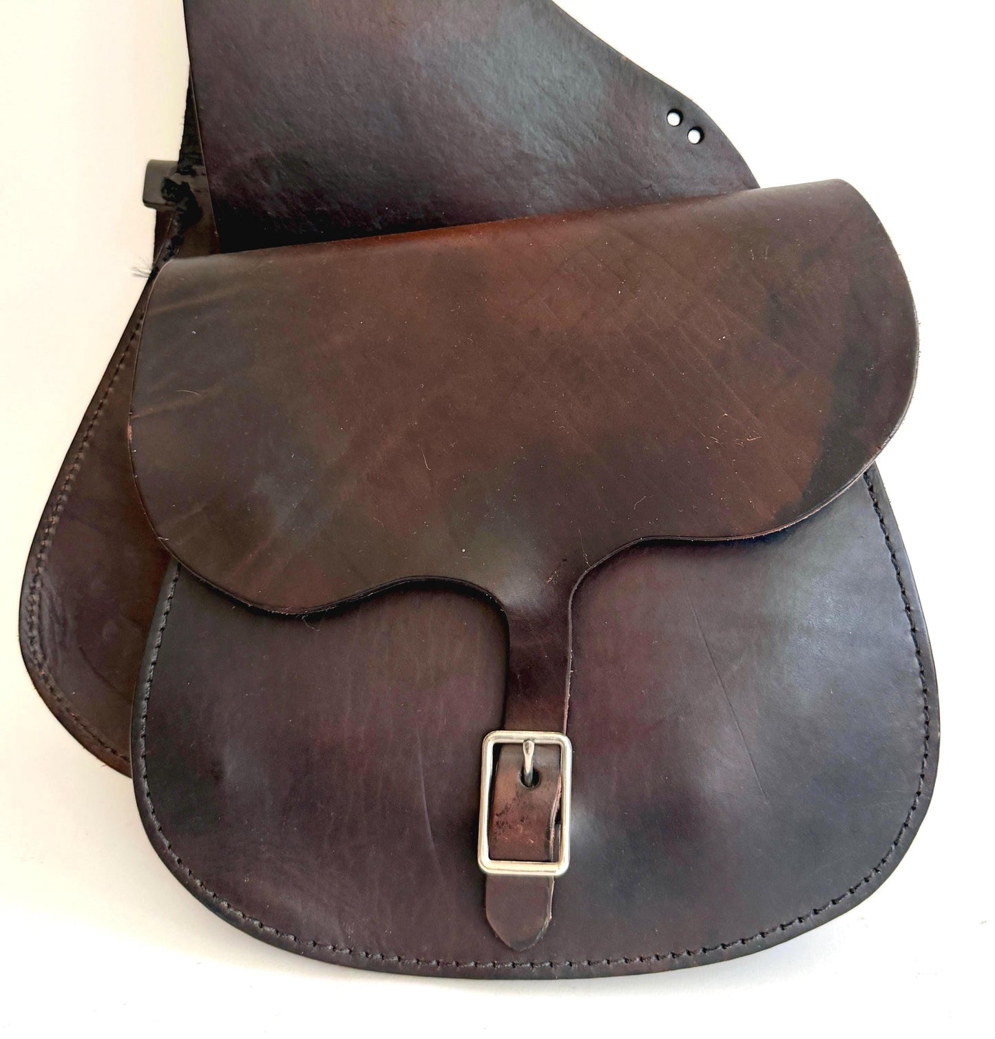 Handmade Leather Riding Saddle Bag Sturdy Dark Espresso Brown Buffalo Hide