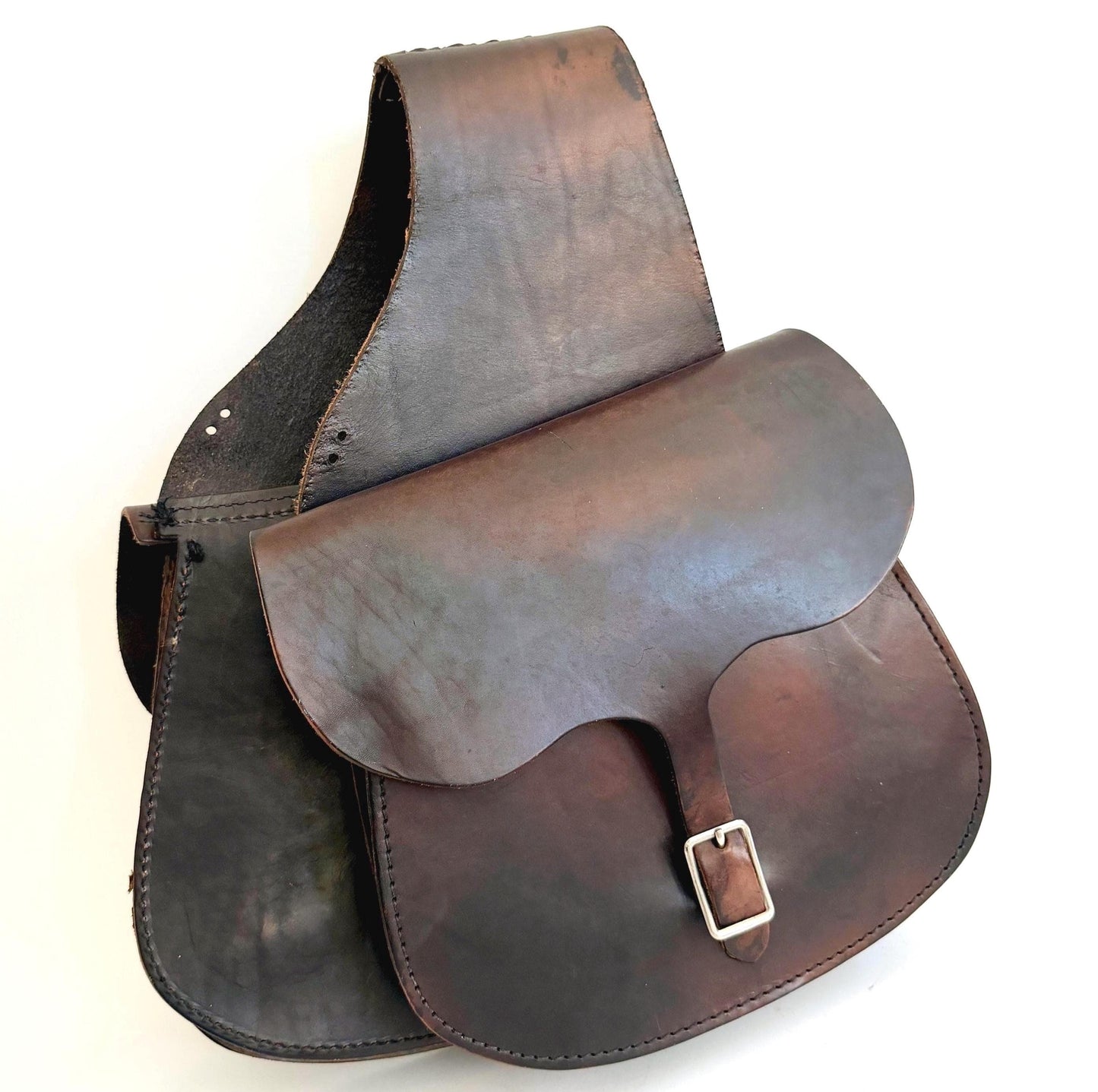 Handmade Leather Riding Saddle Bag Sturdy Dark Espresso Brown Buffalo Hide