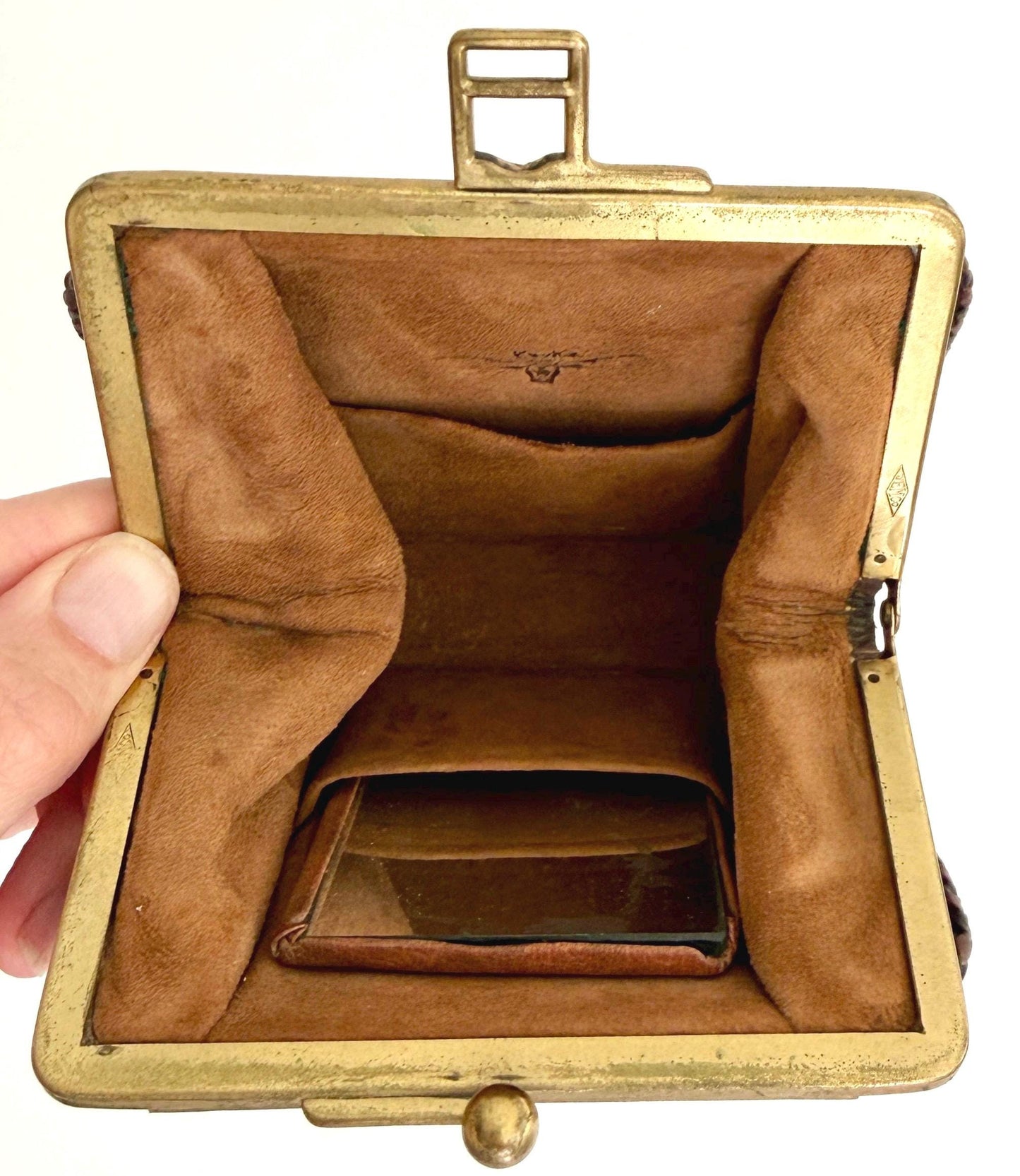 Art Nouveau Jemco Leather Bag with Interior Mirror