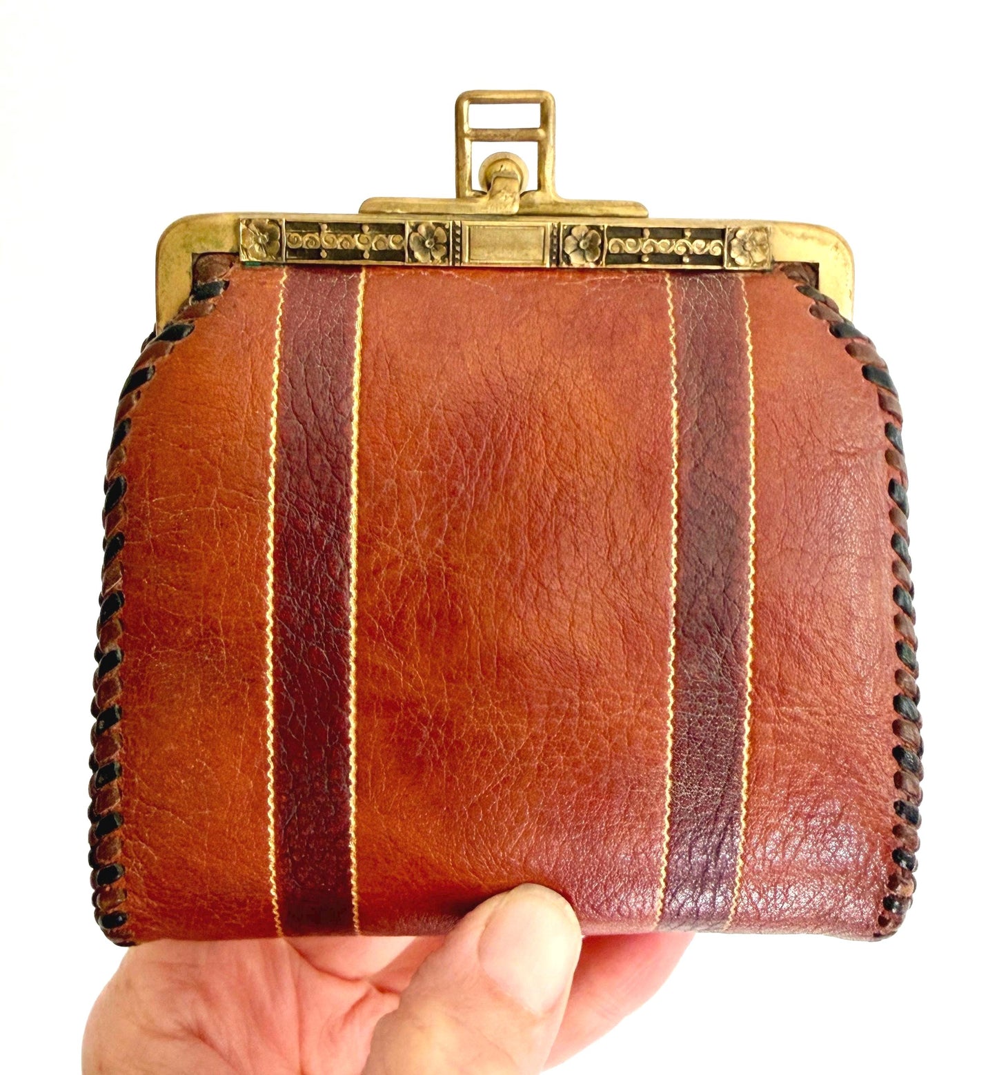 Art Nouveau Jemco Leather Bag with Interior Mirror