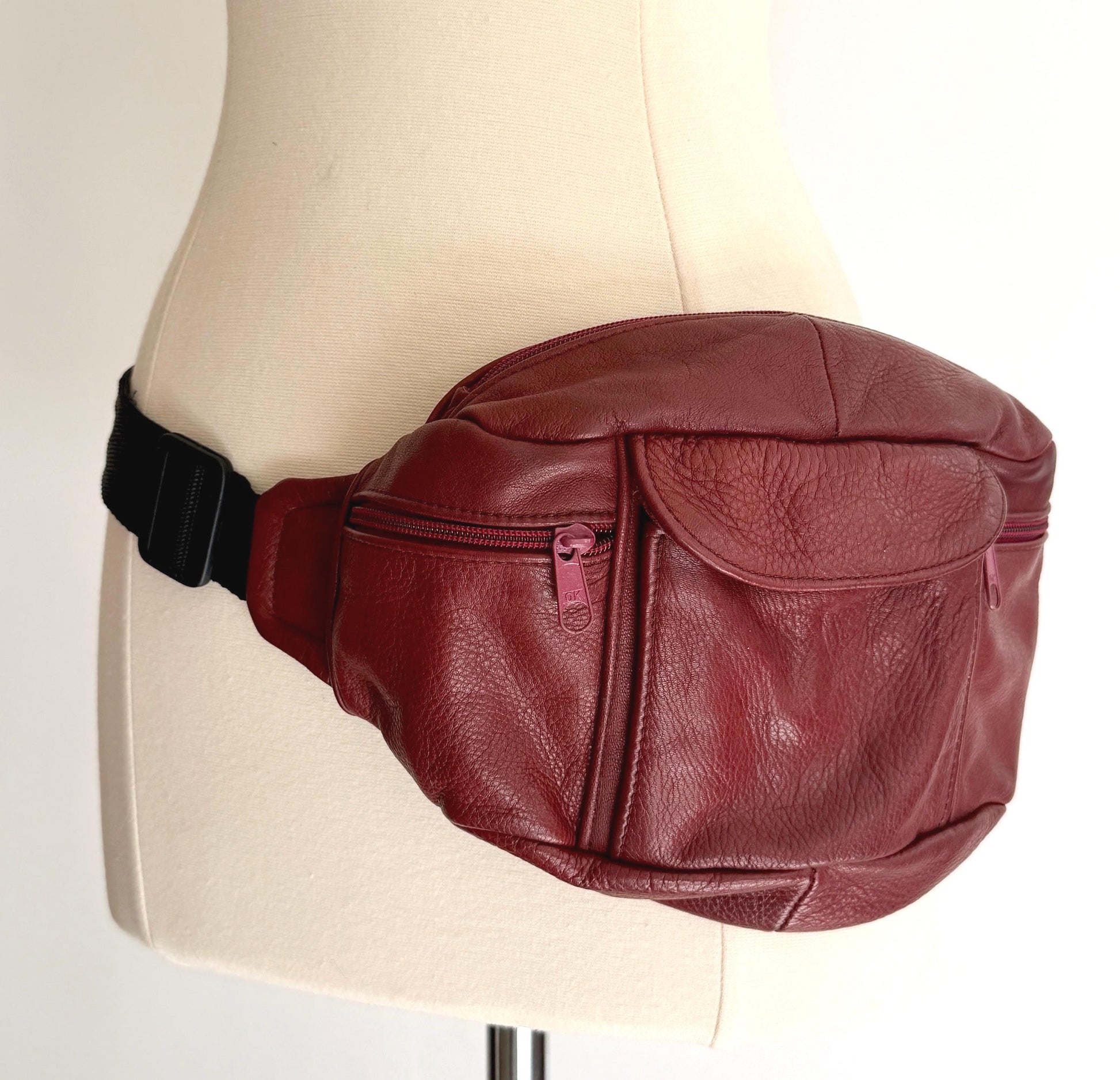 Vintage Leather Fanny Pack 80s 90s Oxblood Red Hip Bag