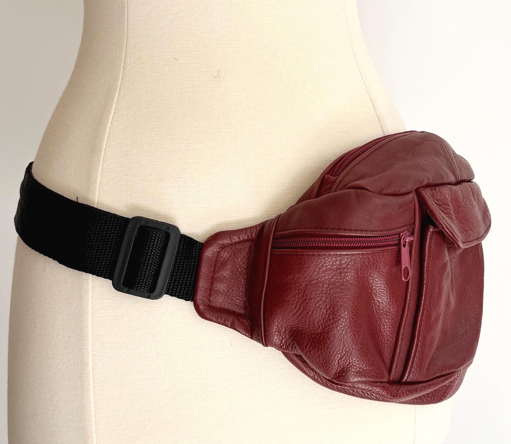 Vintage Leather Fanny Pack 80s 90s Oxblood Red Hip Bag
