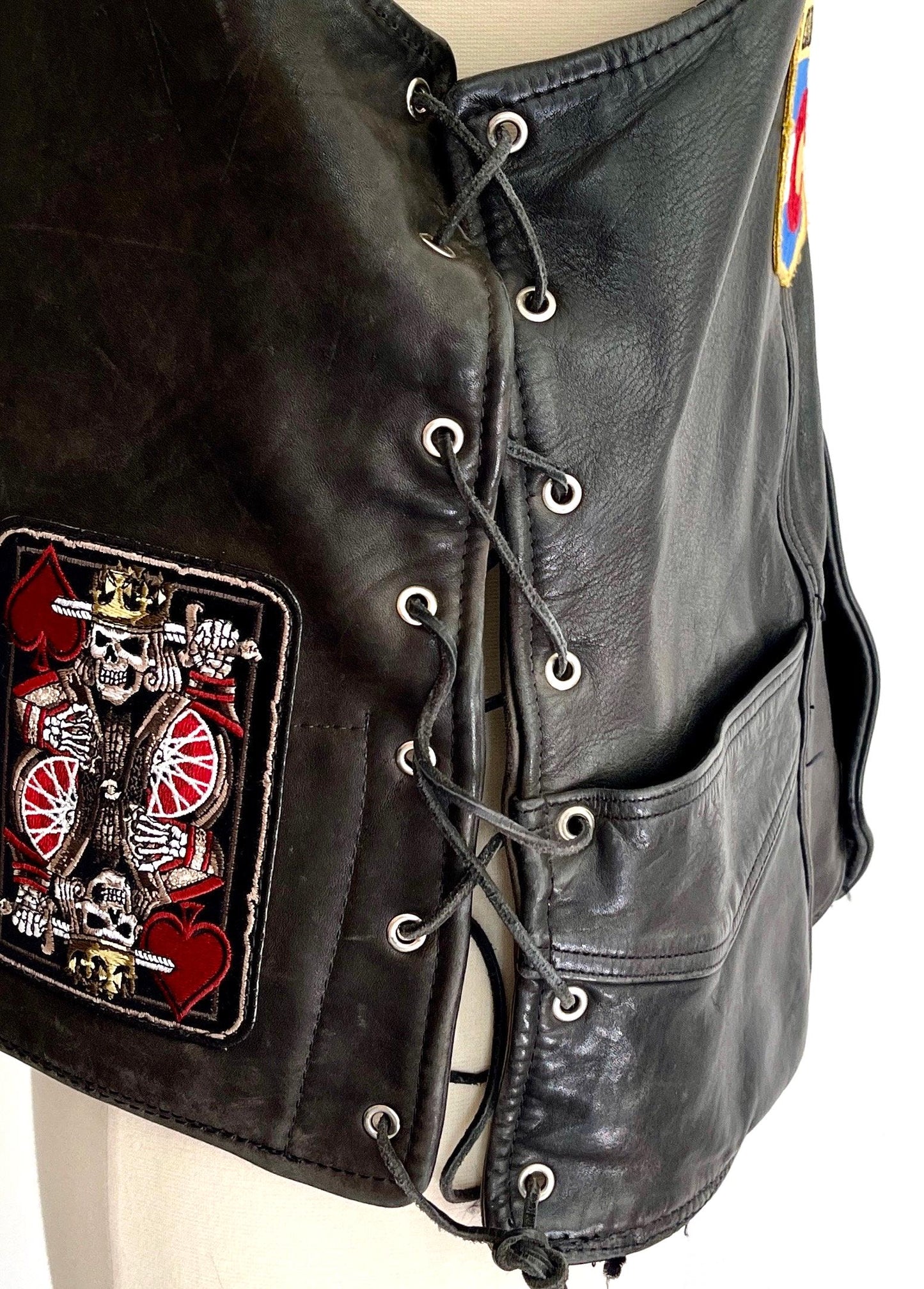 Vintage Leather Biker Vest American Legion Patches Sturgis Pins 90s Y2K